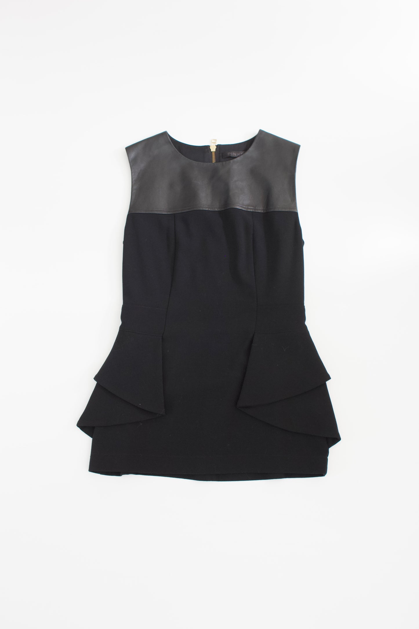 Pinko black peplum top with leather panelling