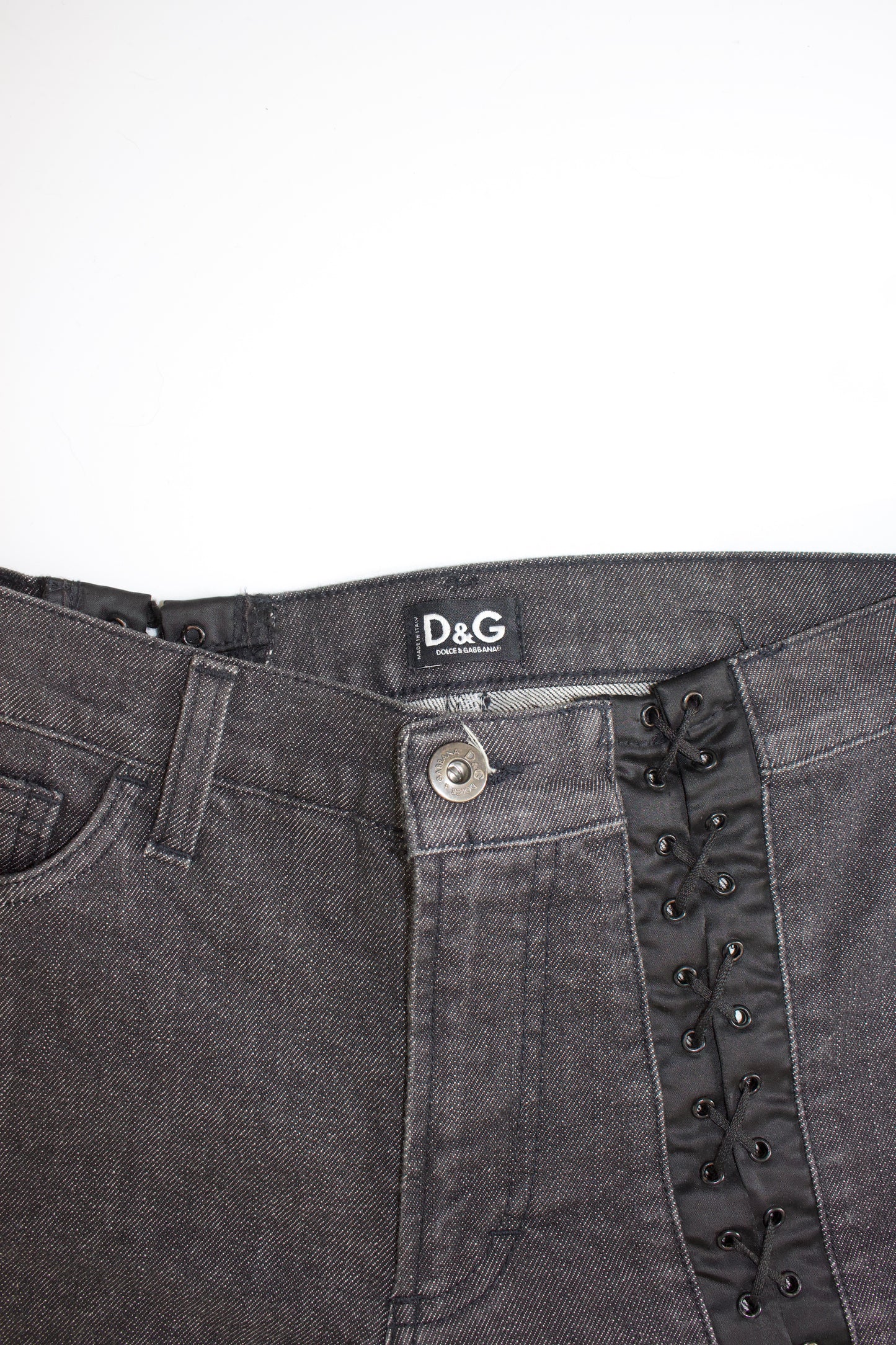 Dolce & Gabbana SS 2002 grey lace-up jeans