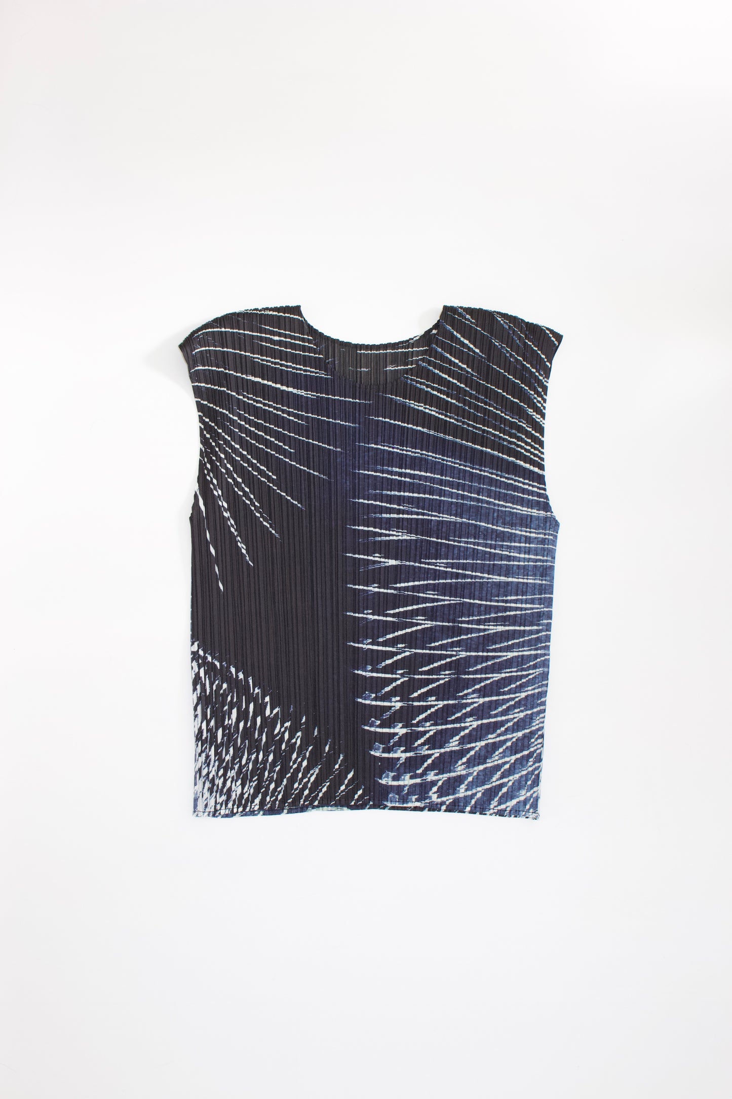 Issey Miyake Pleats Please navy printed sleeveless top