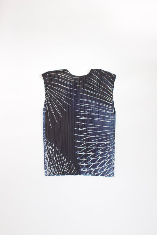Issey Miyake Pleats Please navy printed sleeveless top