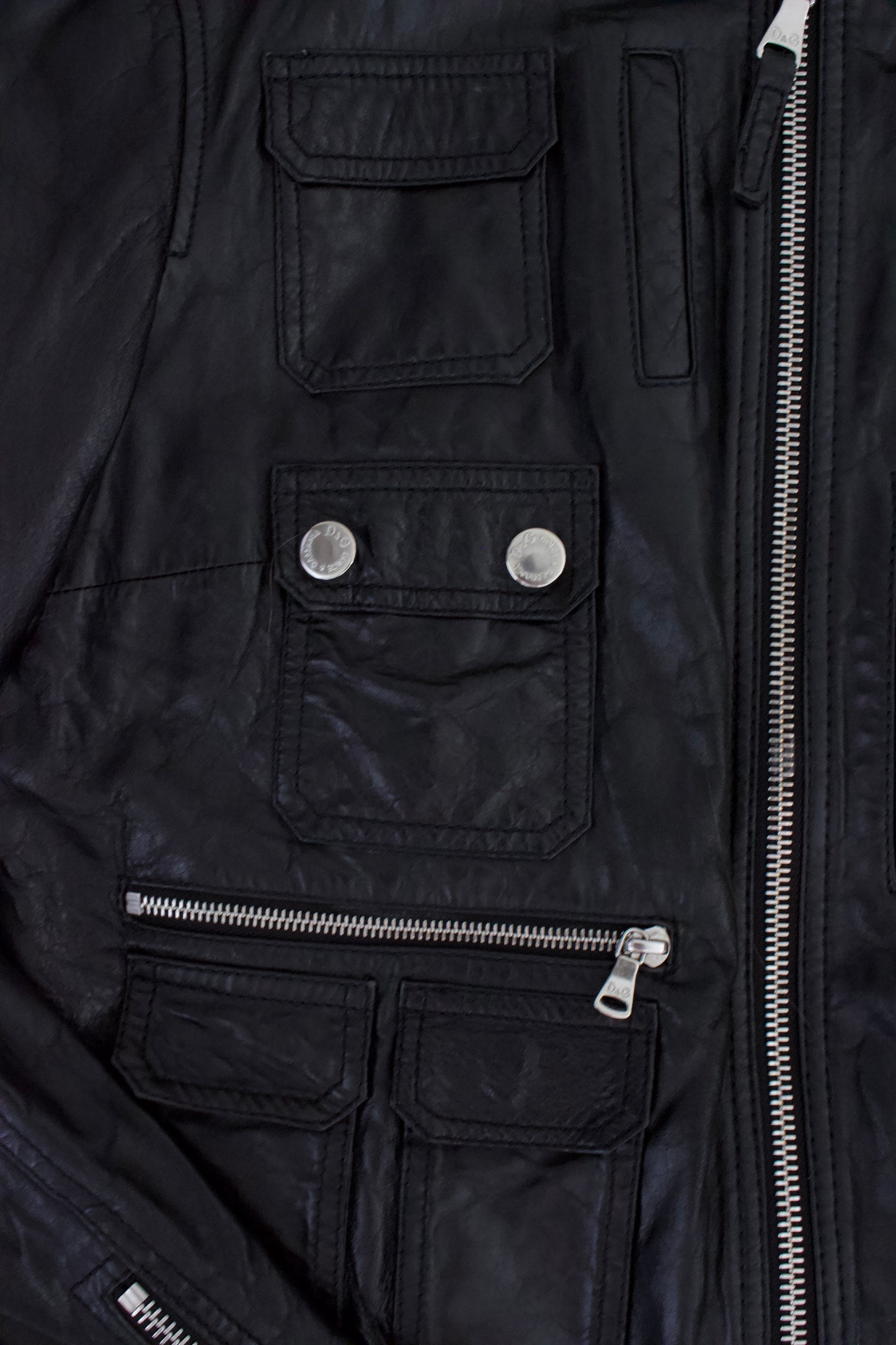 Dolce & Gabbana 2000s black leather multi-pocket jacket