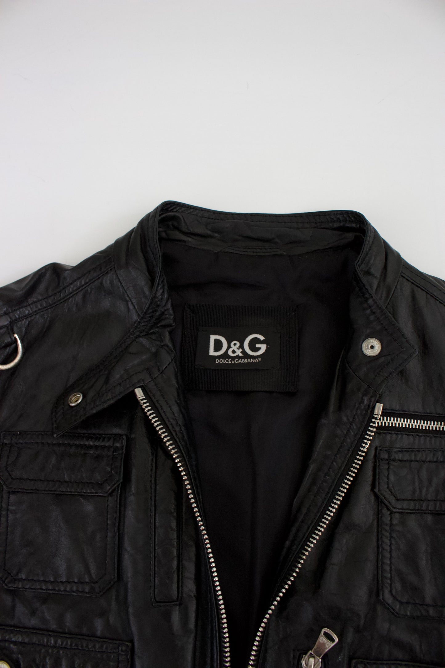 Dolce & Gabbana 2000s black leather multi-pocket jacket