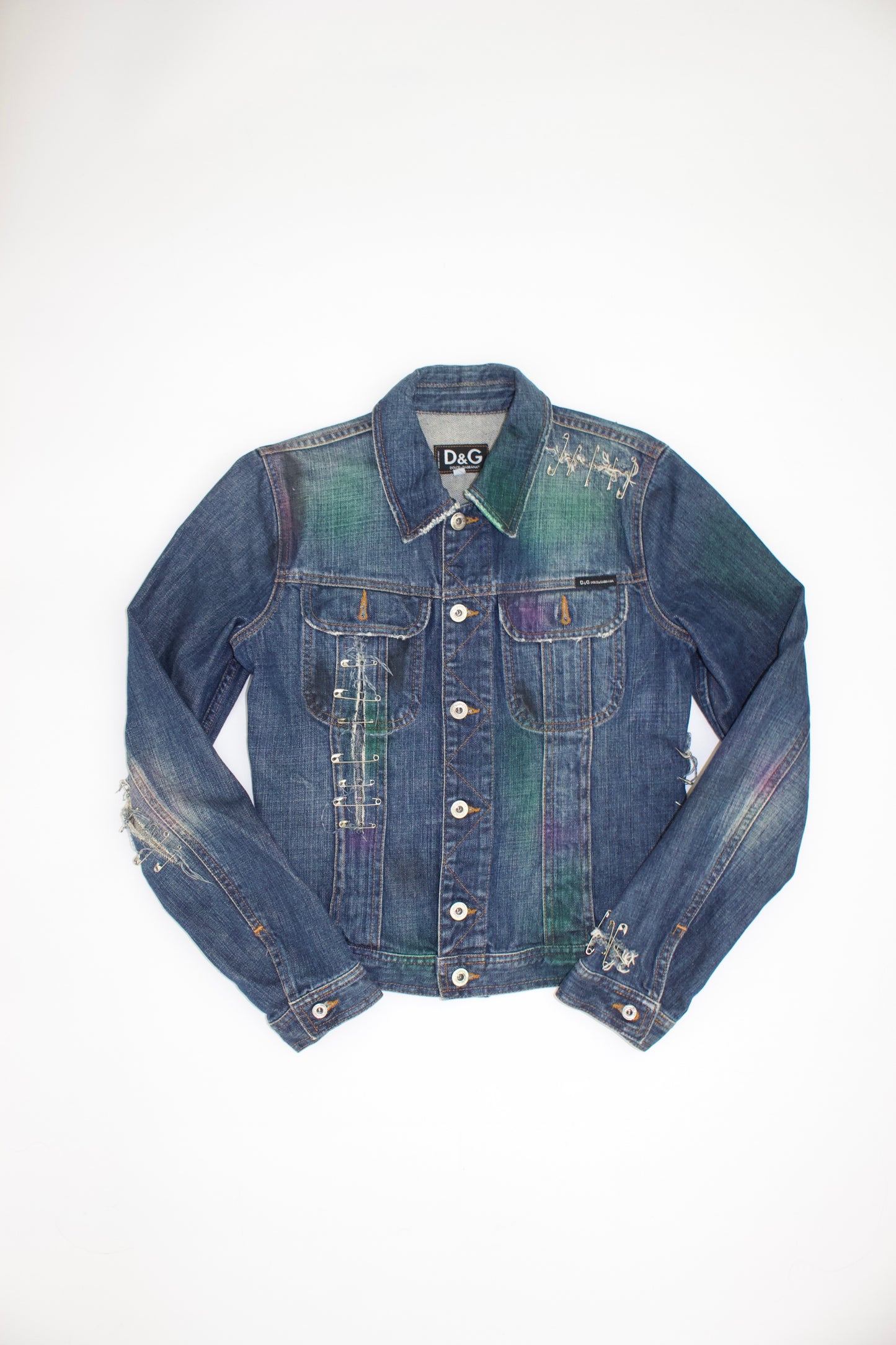 Dolce Gabbana SS 2001 denim jacket with safety pins