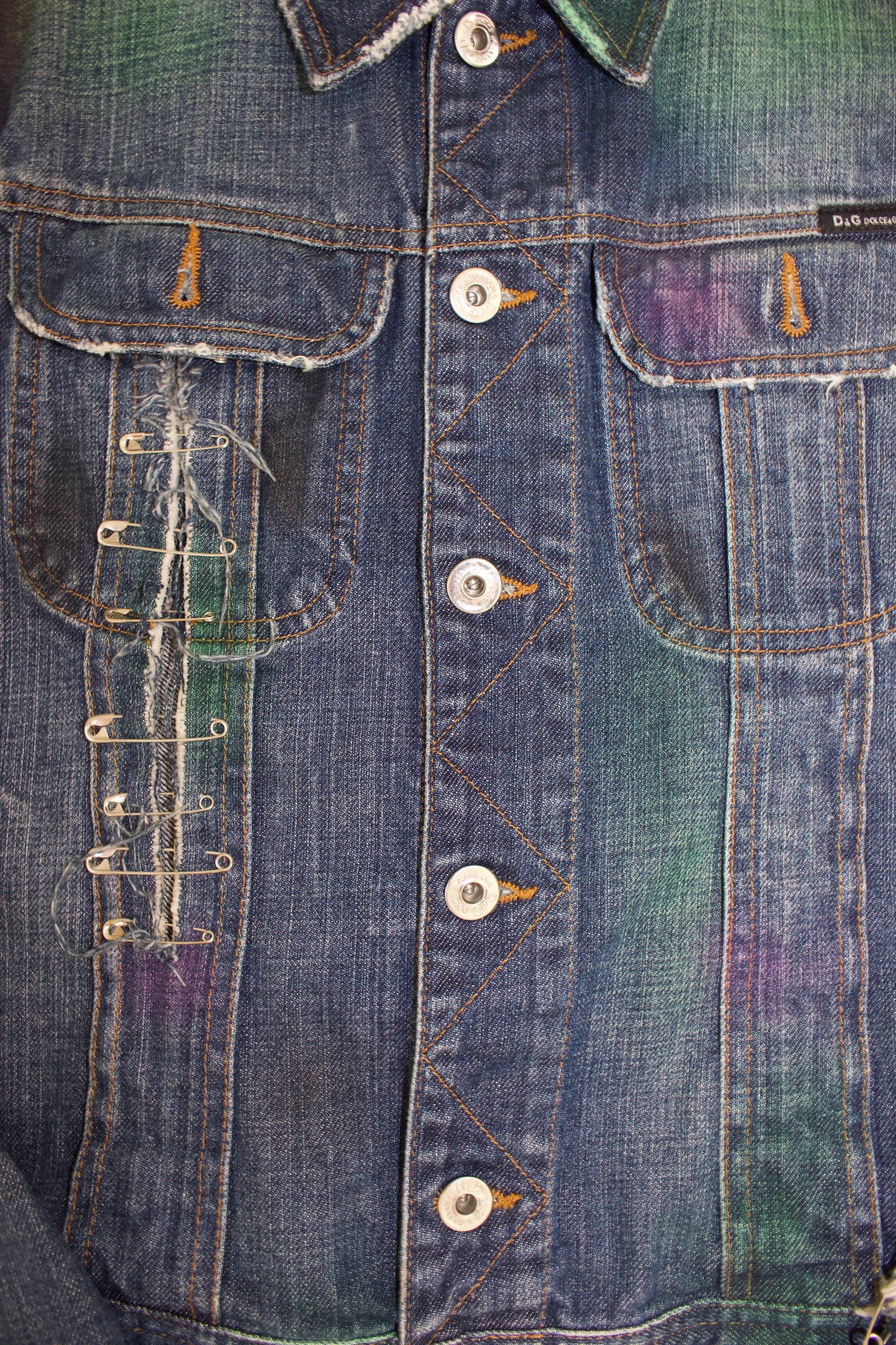 Dolce Gabbana SS 2001 denim jacket with safety pins