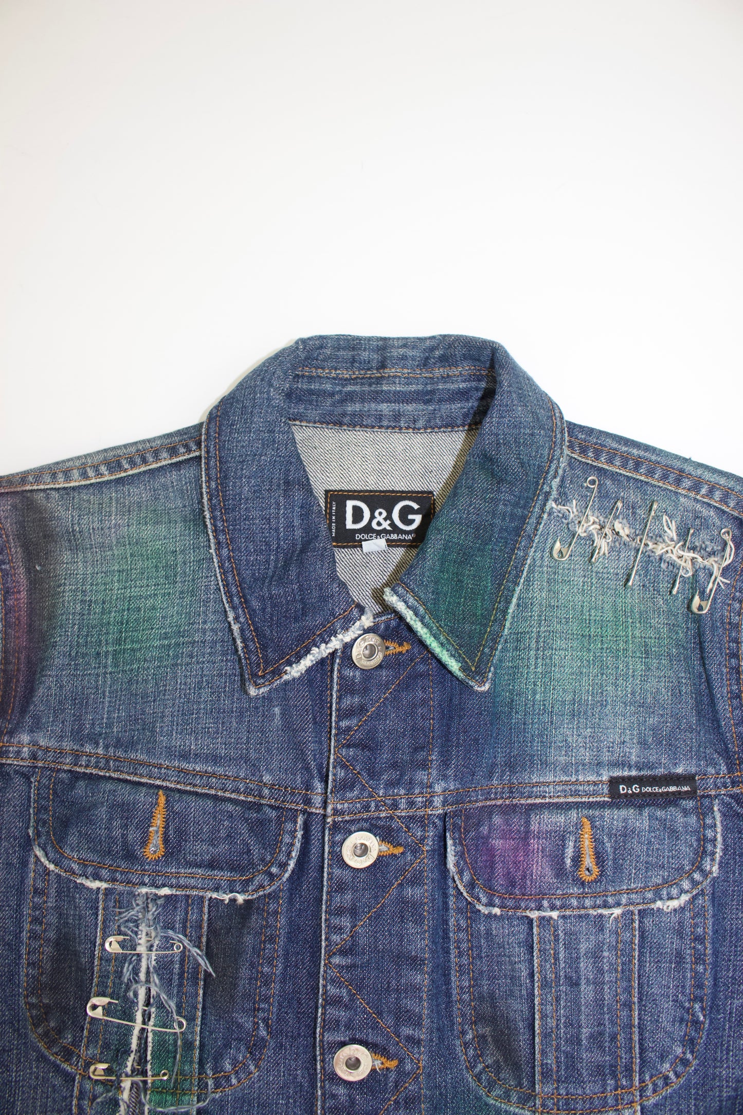 Dolce Gabbana SS 2001 denim jacket with safety pins