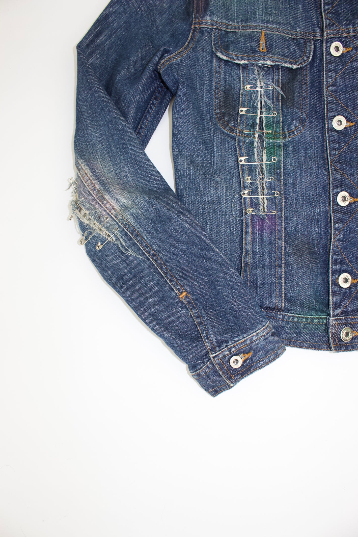 Dolce Gabbana SS 2001 denim jacket with safety pins