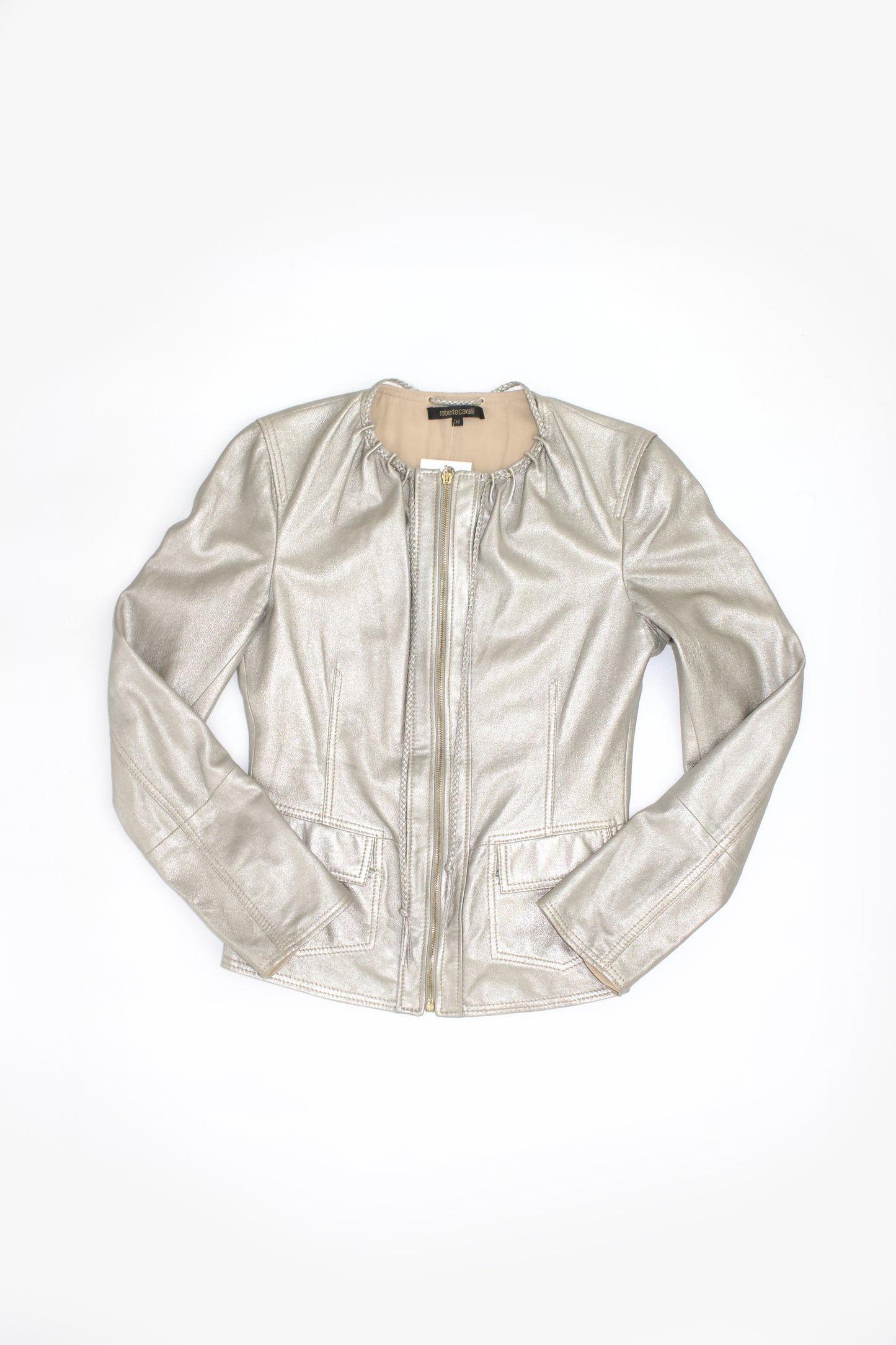 Roberto Cavalli 2000s silver leather jacket