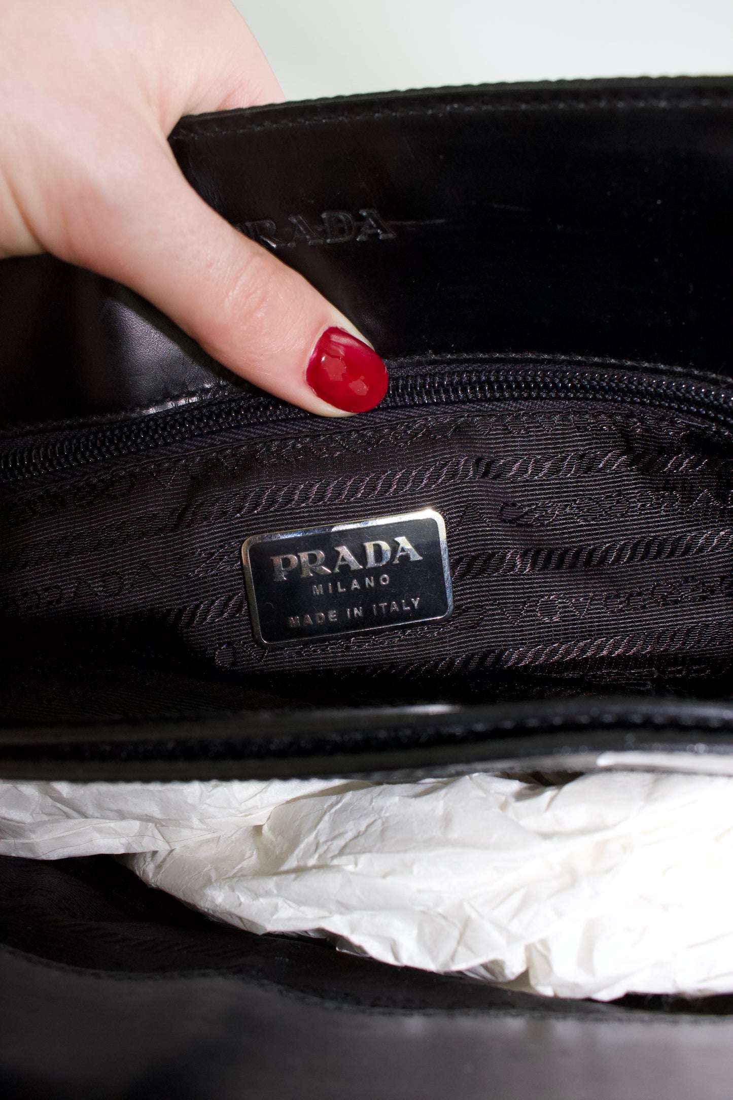 Prada FW 1998 black nylon shoulder bag with metal handle