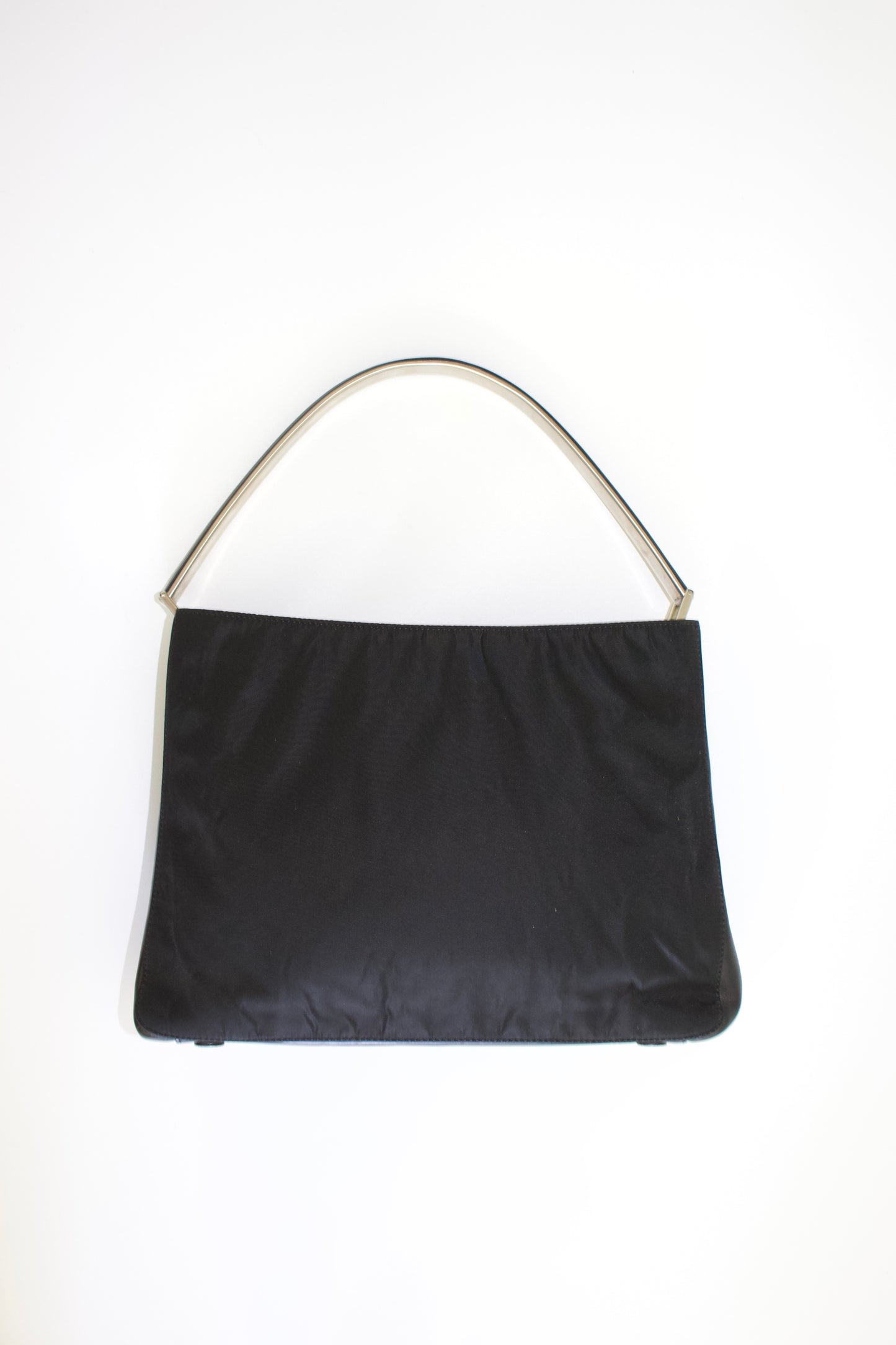 Prada FW 1998 black nylon shoulder bag with metal handle