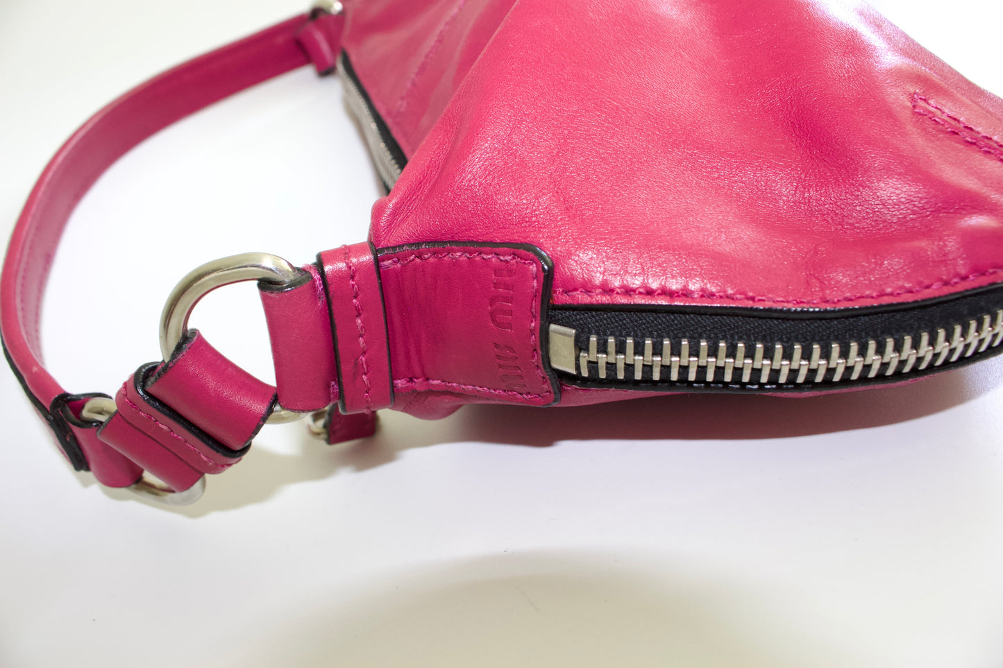 Miu Miu pink leather shoulder baguette