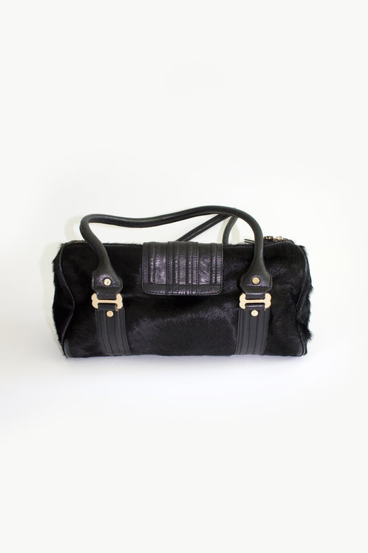 GF Ferre black cowhide fur shoulder bag