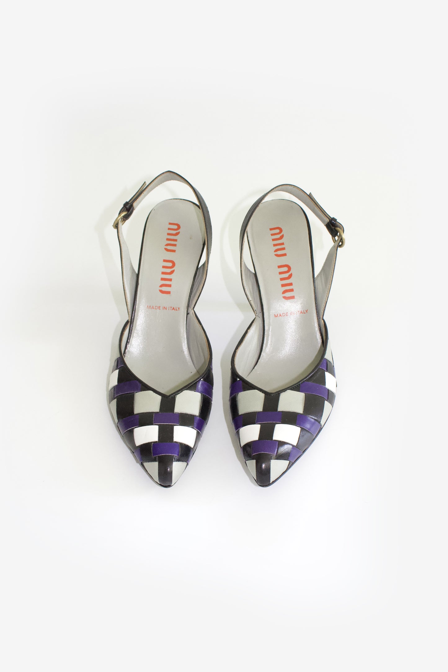 Miu Miu SS 2001 blue and white heels