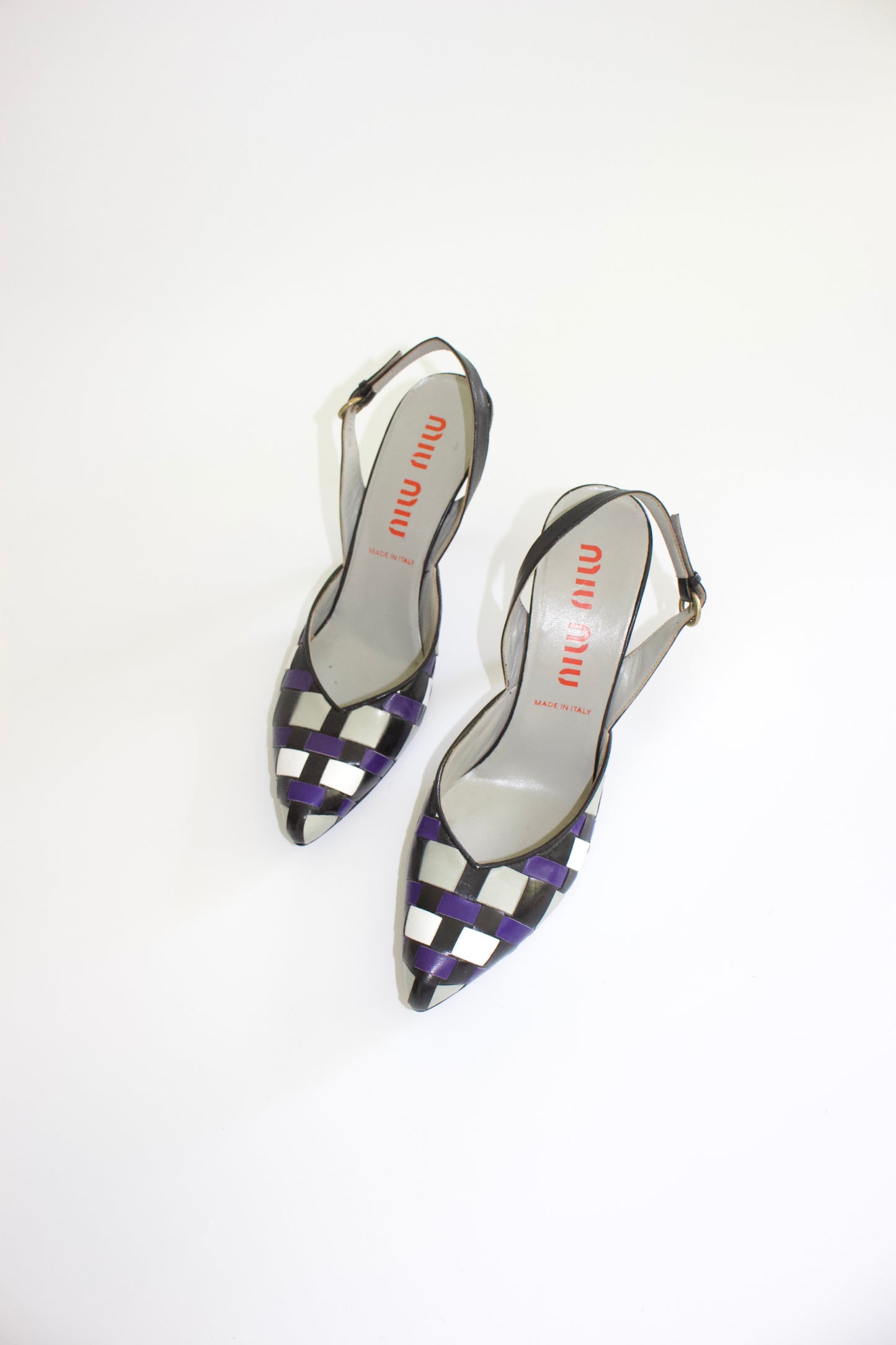 Miu Miu SS 2001 blue and white heels
