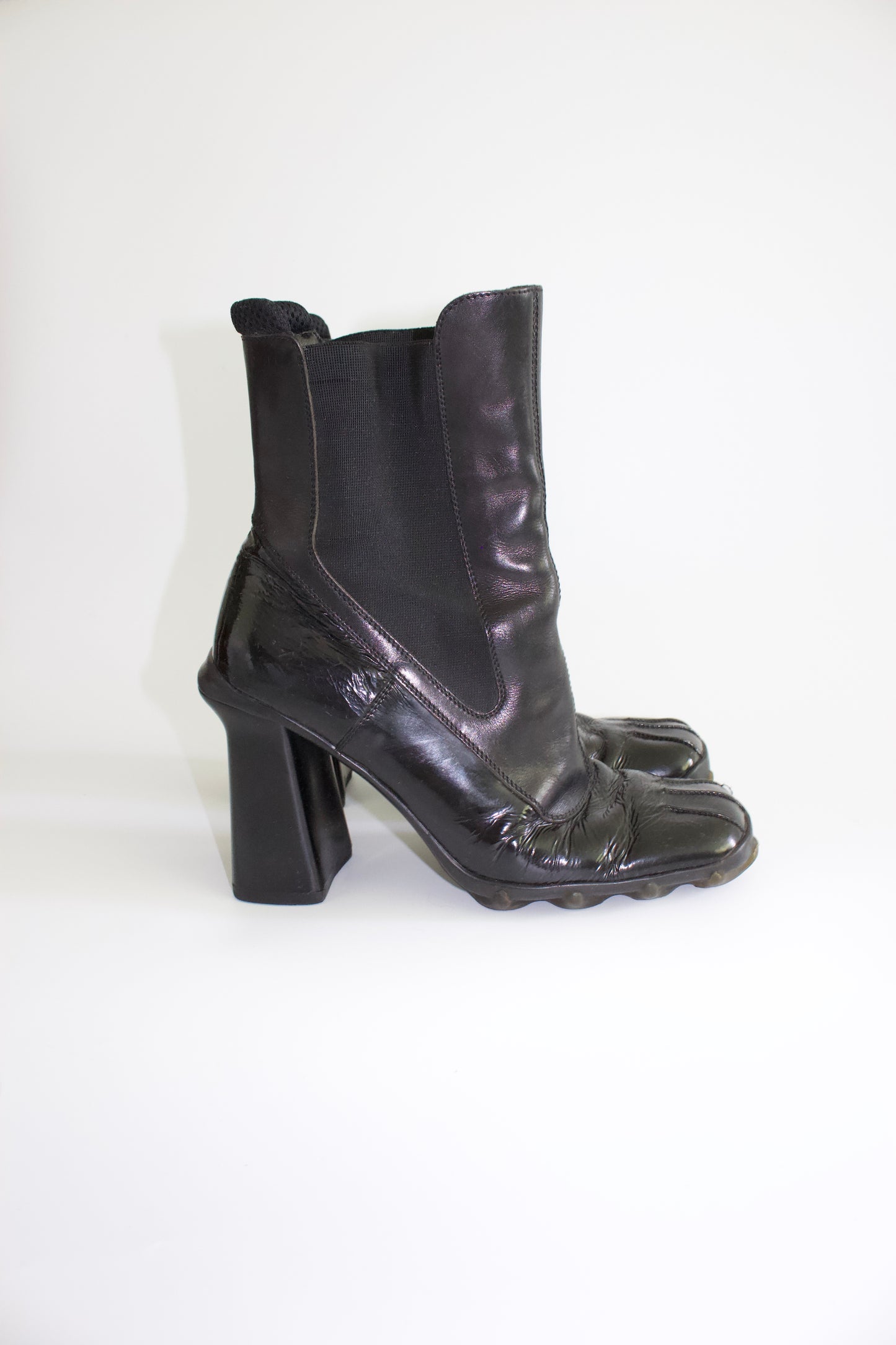 Miu Miu FW 1999 black patent leather boots