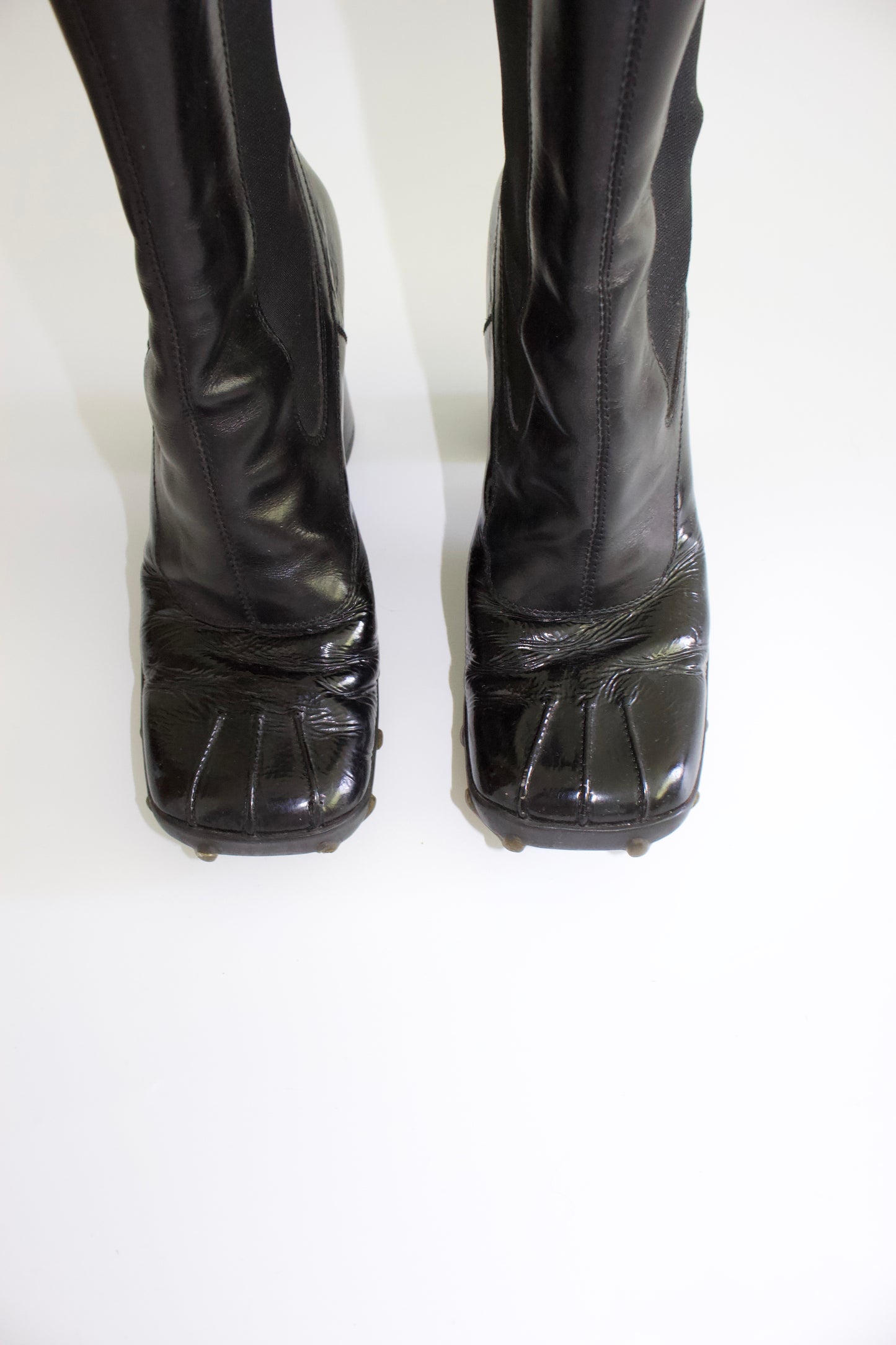 Miu Miu FW 1999 black patent leather boots