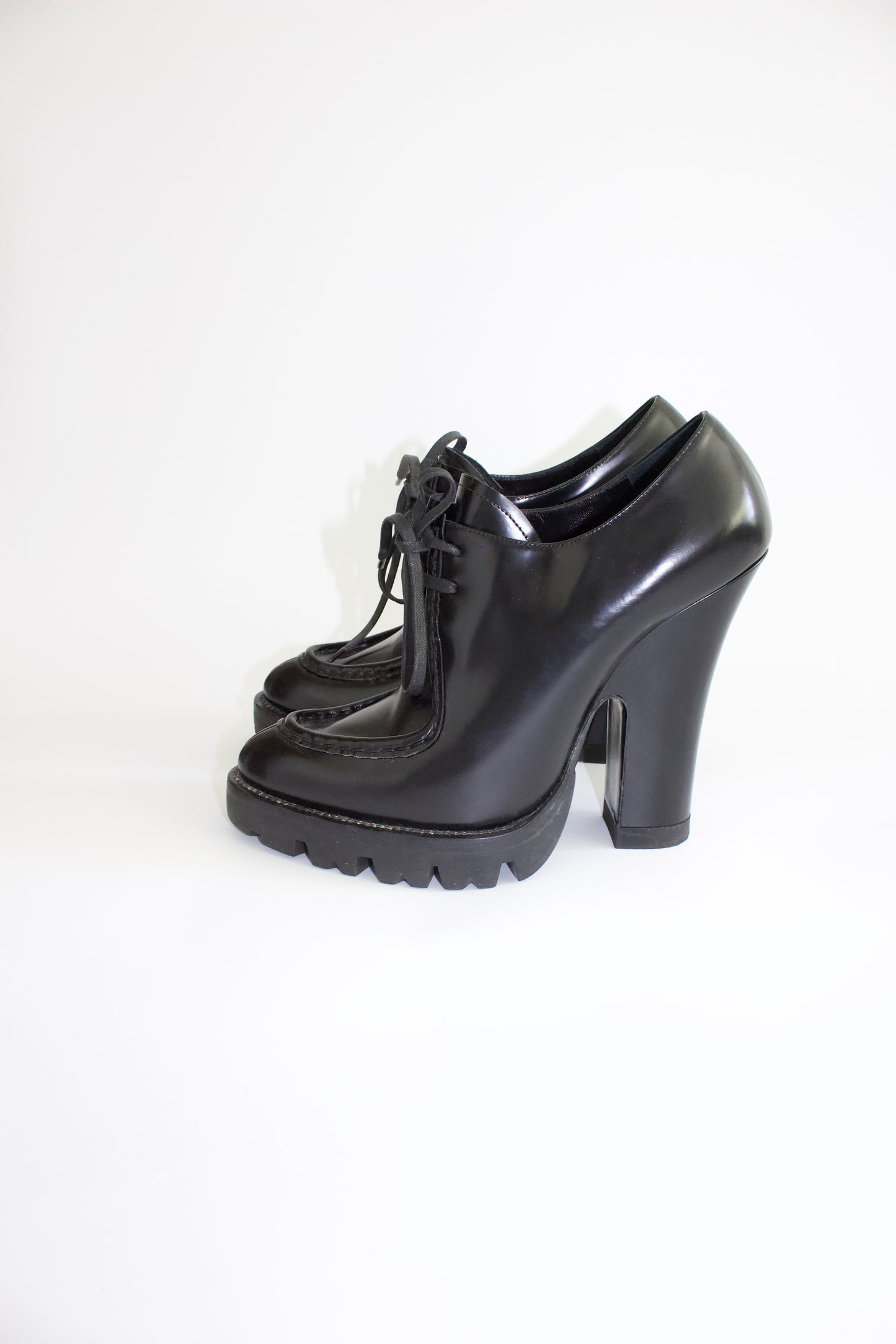 Prada black leather Oxford heels