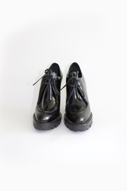 Prada black leather Oxford heels