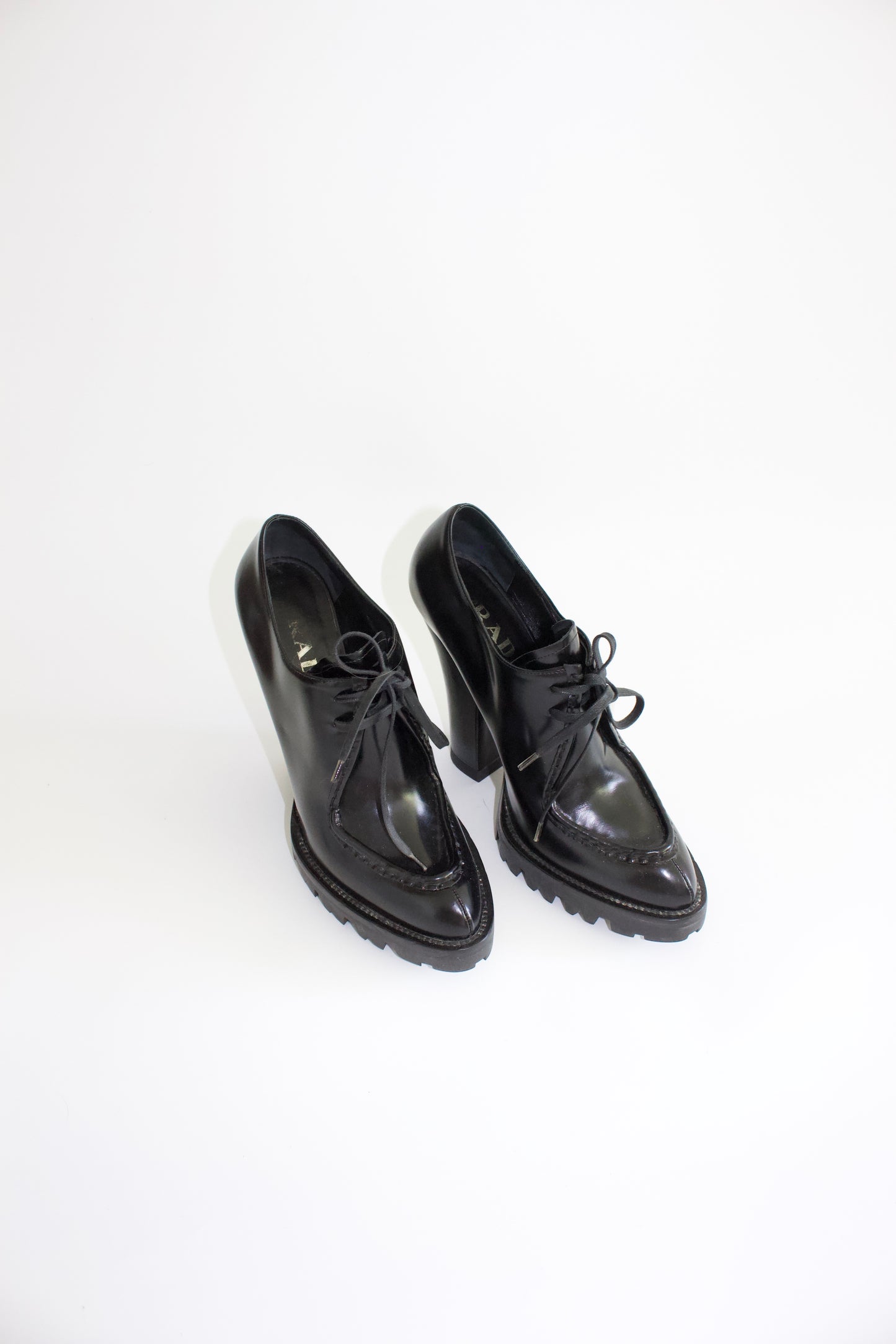 Prada black leather Oxford heels