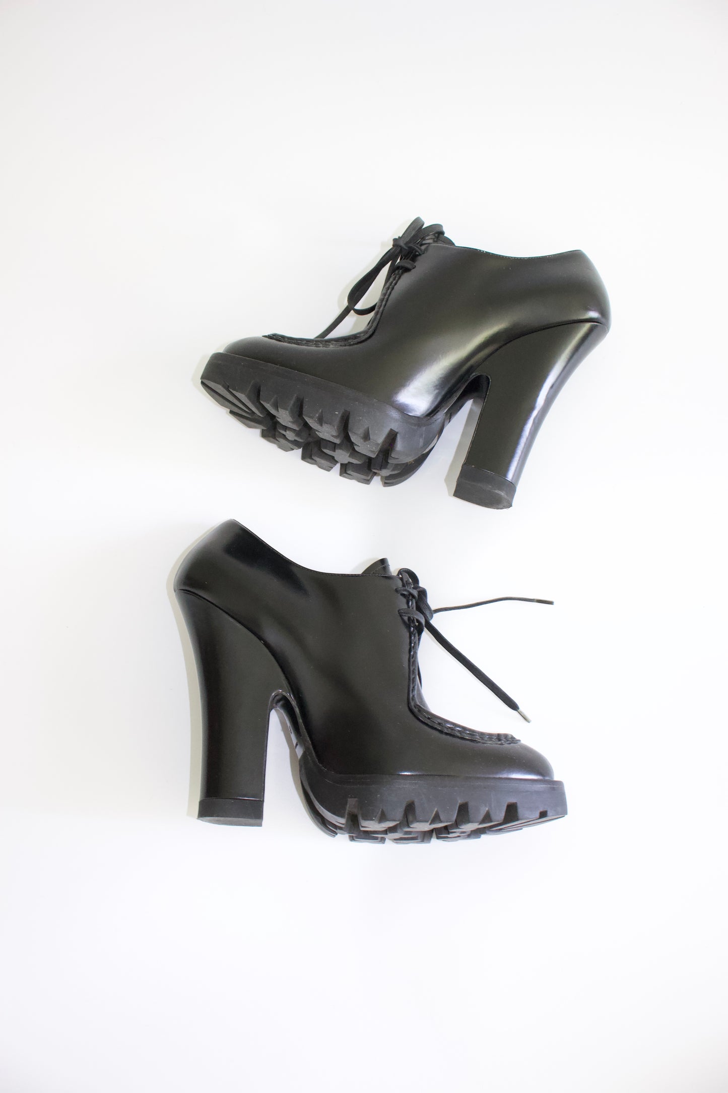 Prada black leather Oxford heels