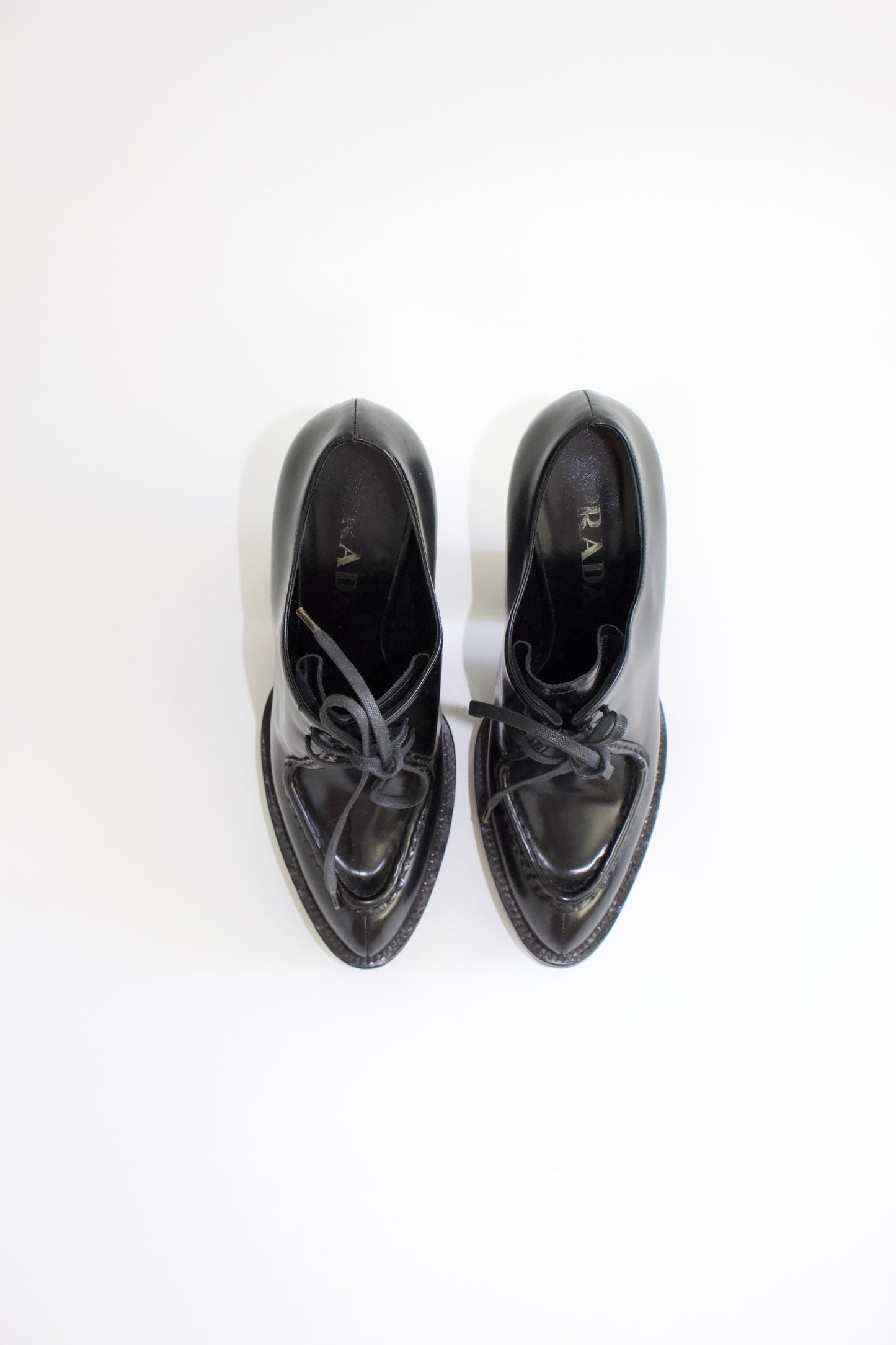 Prada black leather Oxford heels