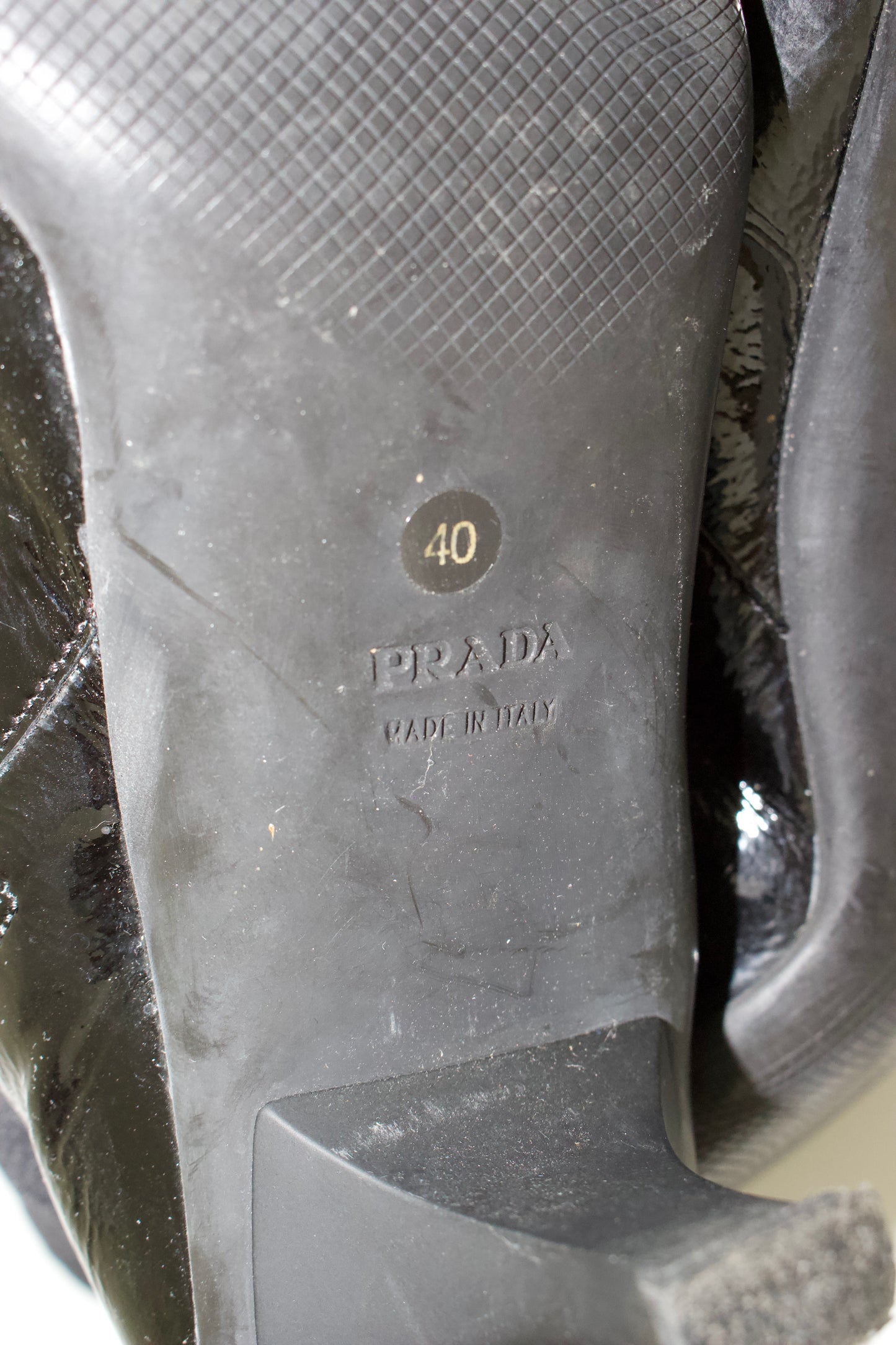 Prada 2000s black patent leather kitten-heel boots