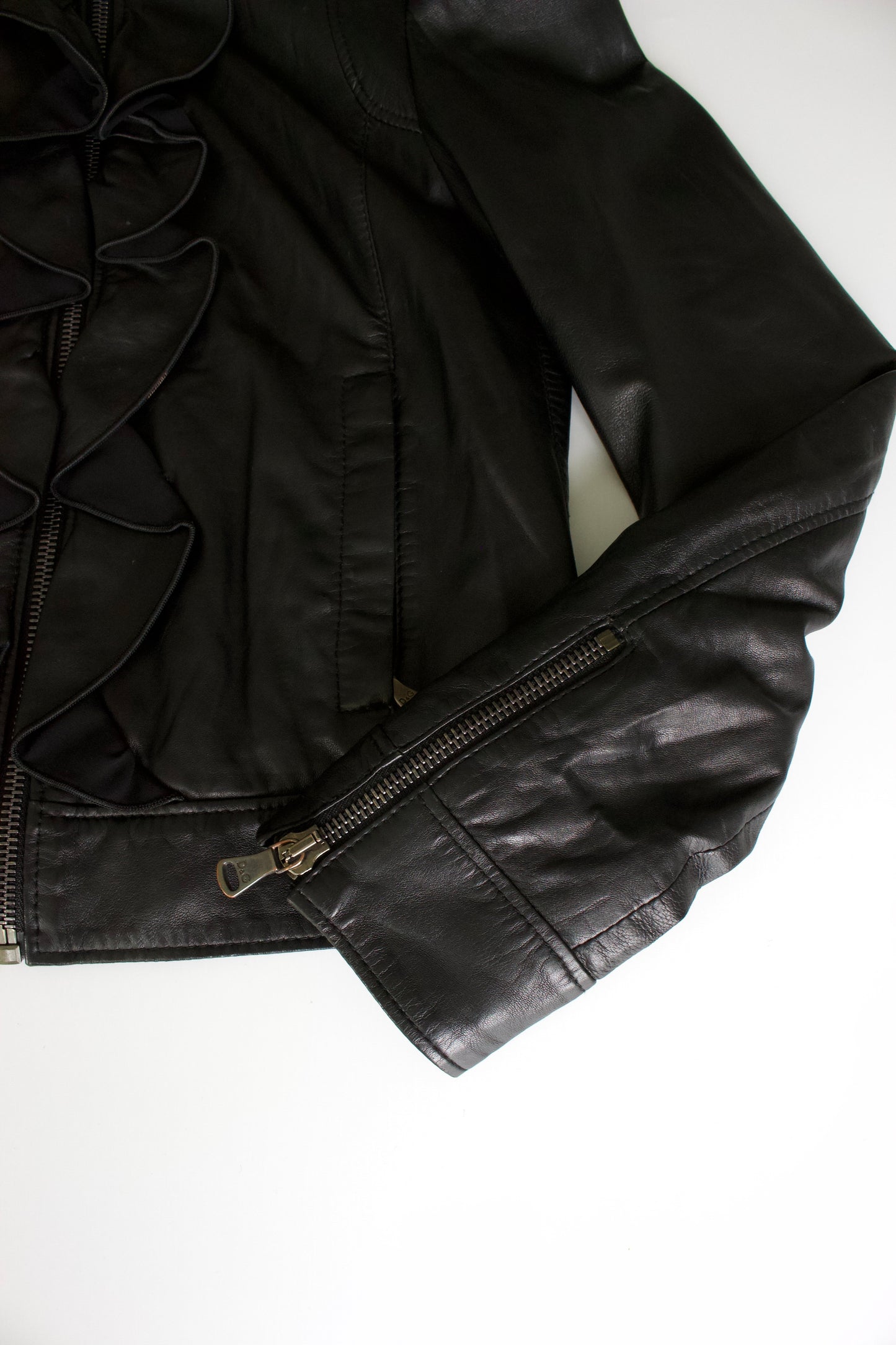 Dolce & Gabbana black leather jacket with ruffles