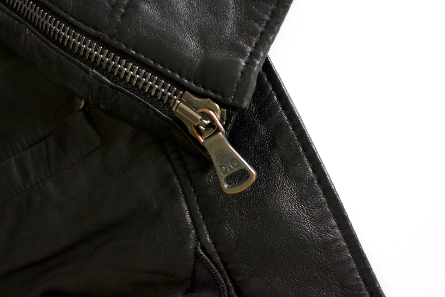 Dolce & Gabbana black leather jacket with ruffles