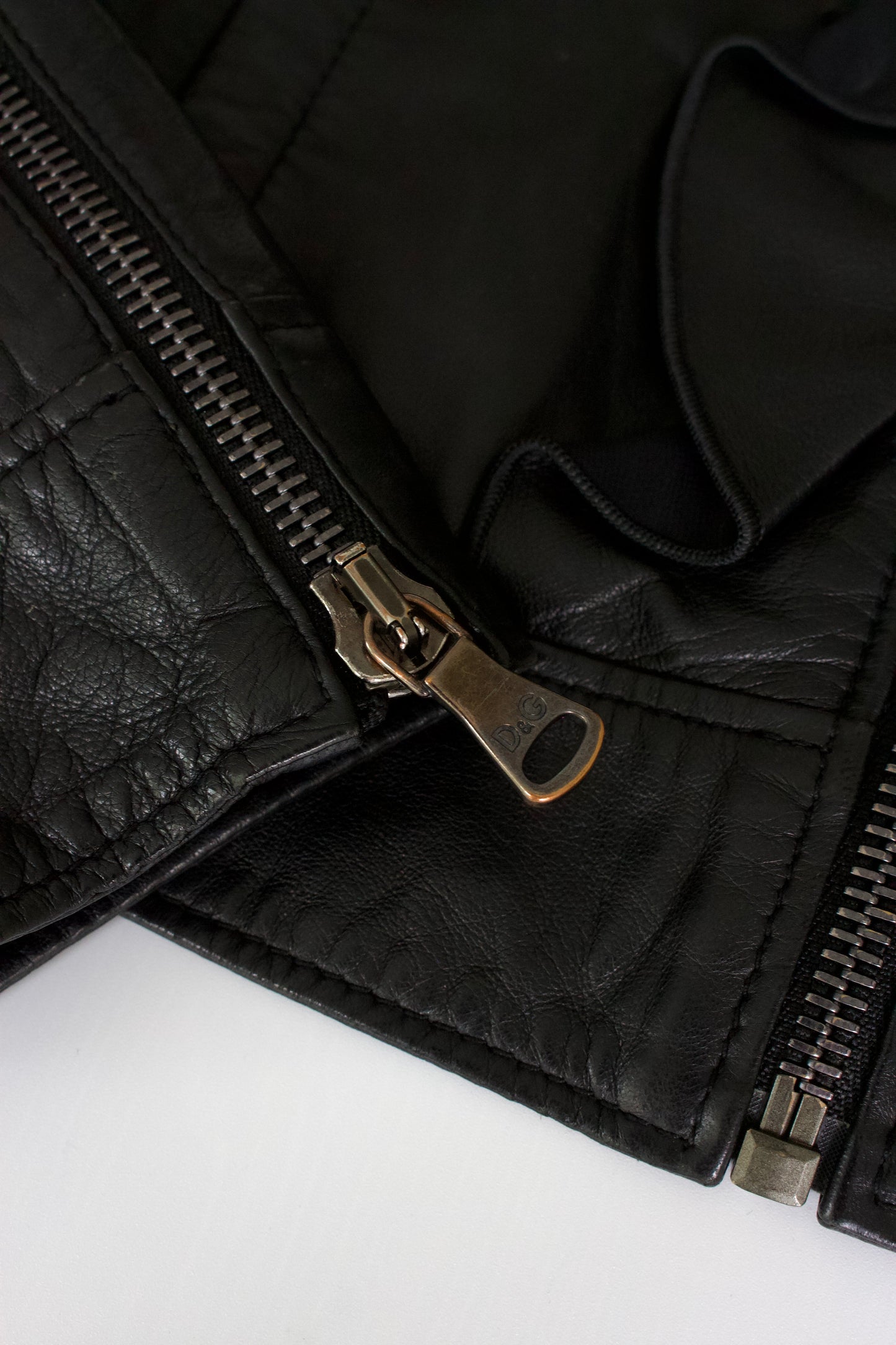 Dolce & Gabbana black leather jacket with ruffles