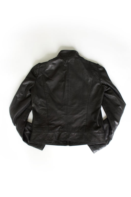 Dolce & Gabbana black leather jacket with ruffles
