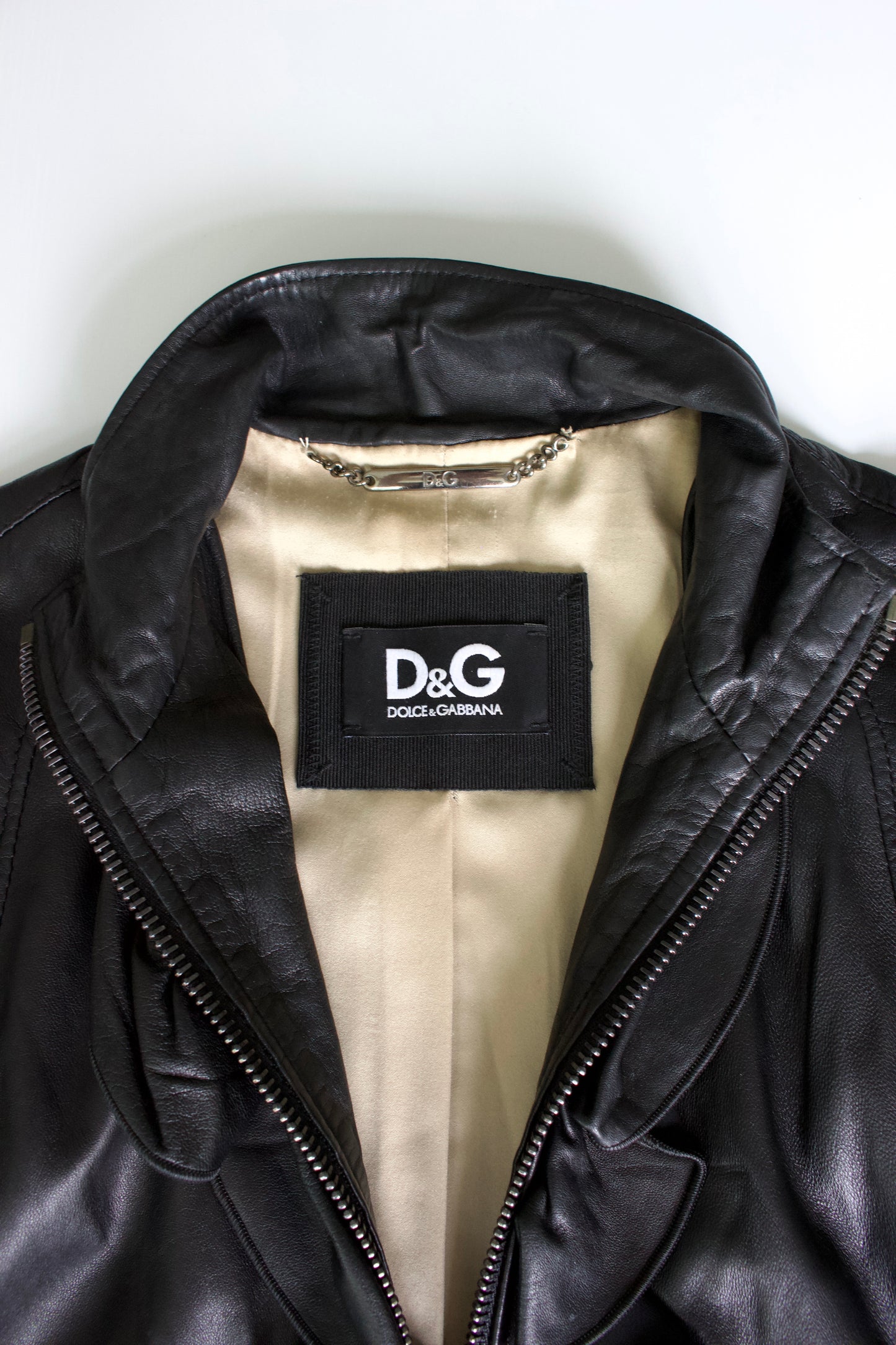 Dolce & Gabbana black leather jacket with ruffles