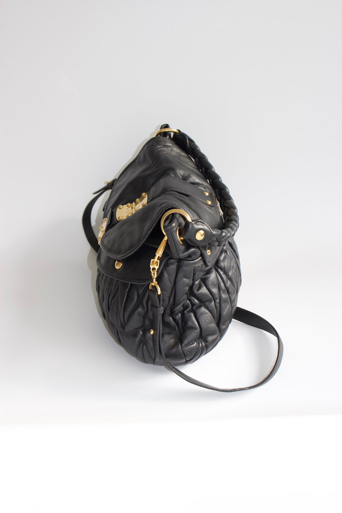 Miu Miu black matelasse Coffer crossbody bag