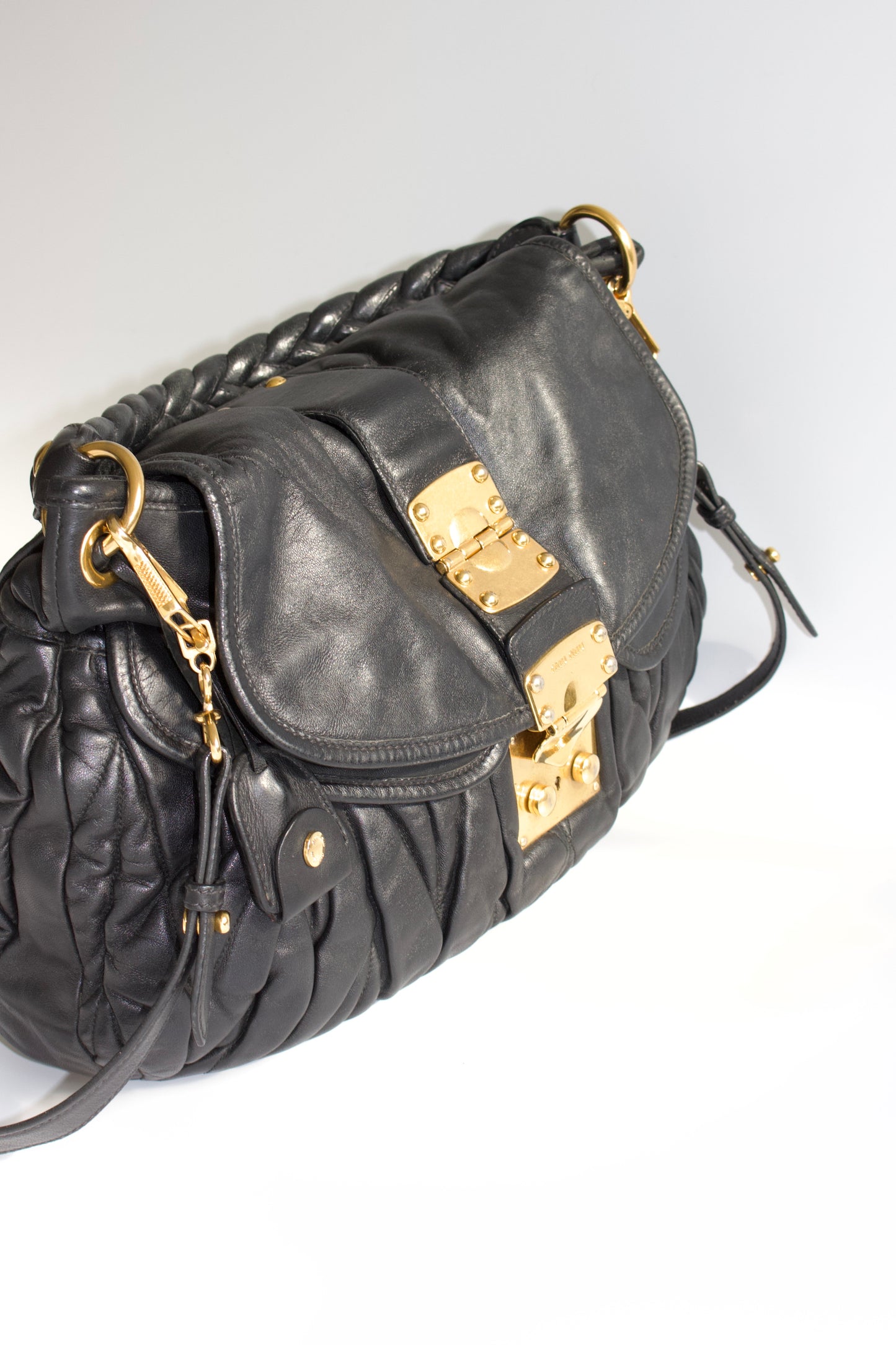Miu Miu black matelasse Coffer crossbody bag