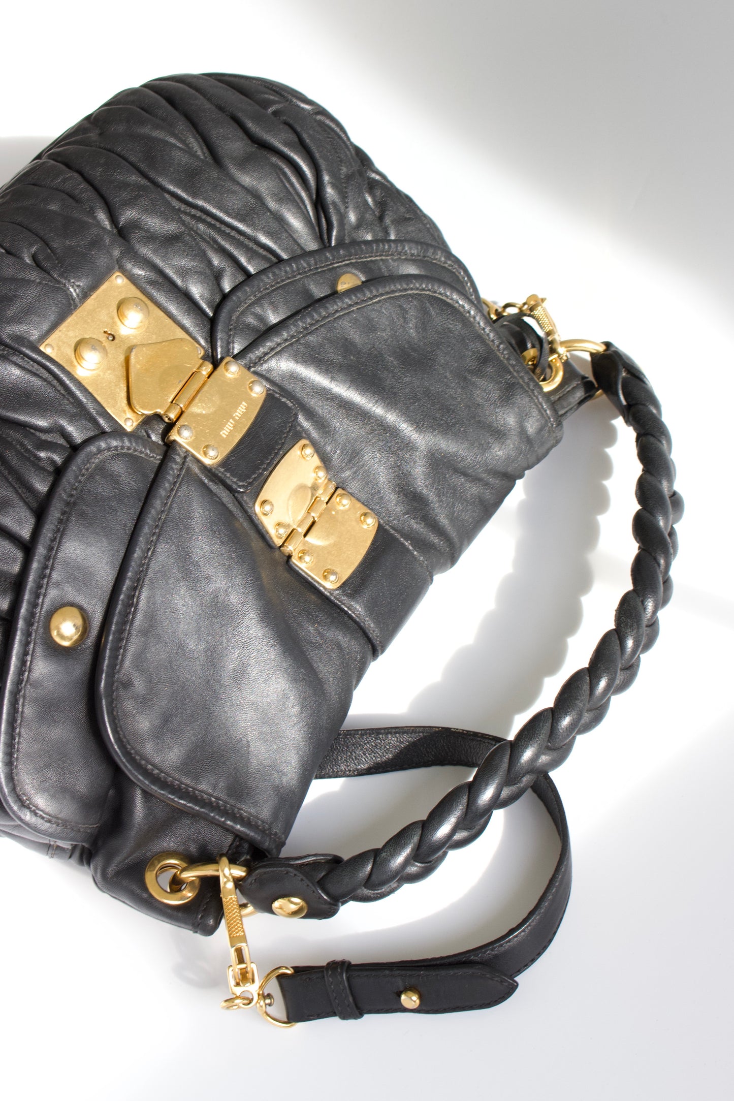Miu Miu black matelasse Coffer crossbody bag
