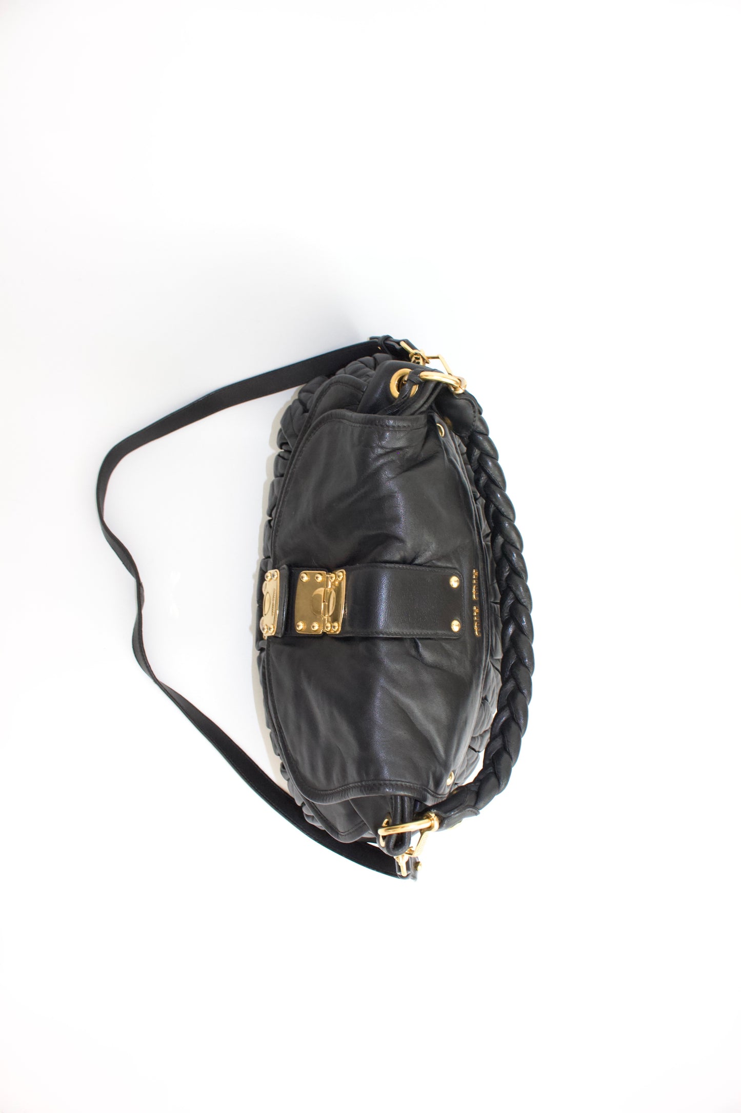 Miu Miu black matelasse Coffer crossbody bag