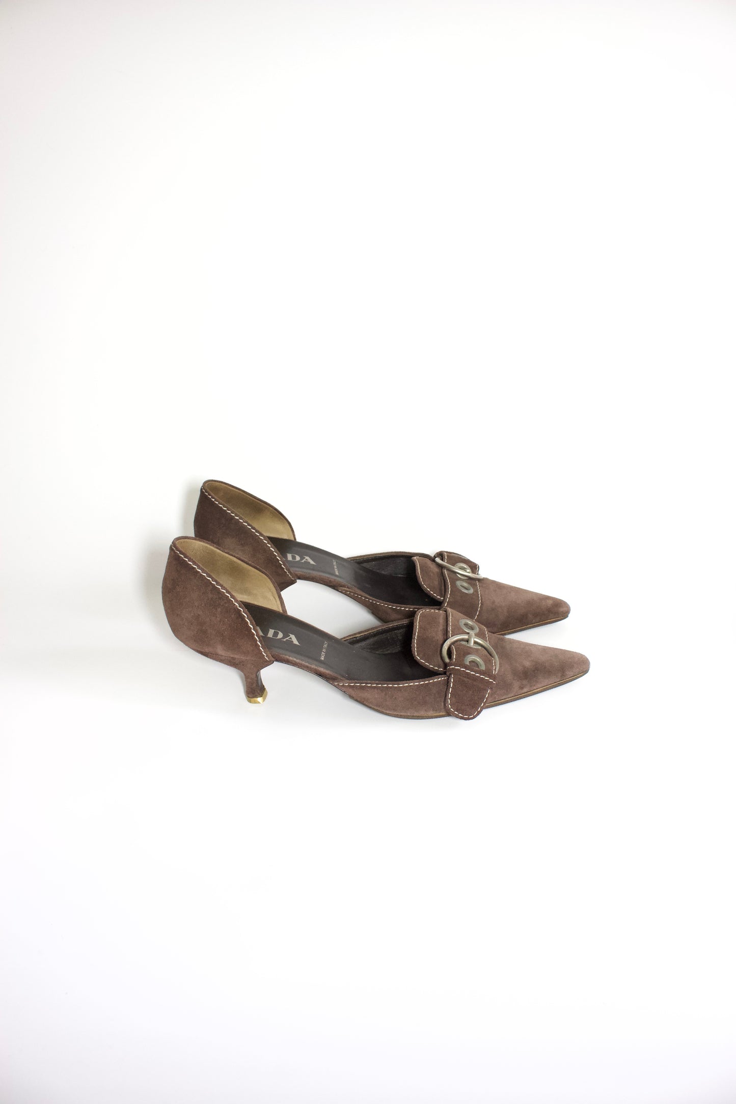 Prada SS 2002 brown suede kitten heels
