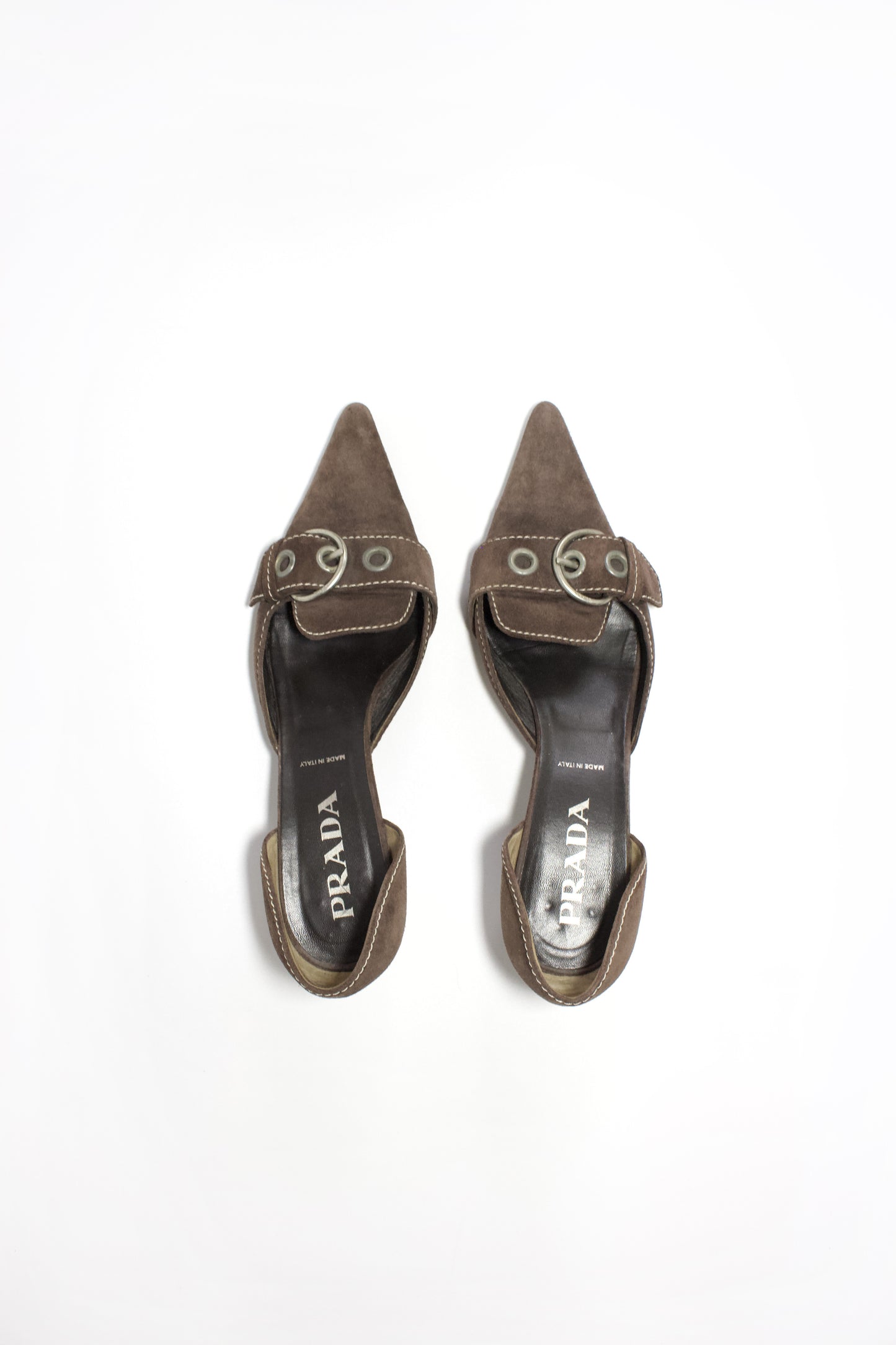 Prada SS 2002 brown suede kitten heels
