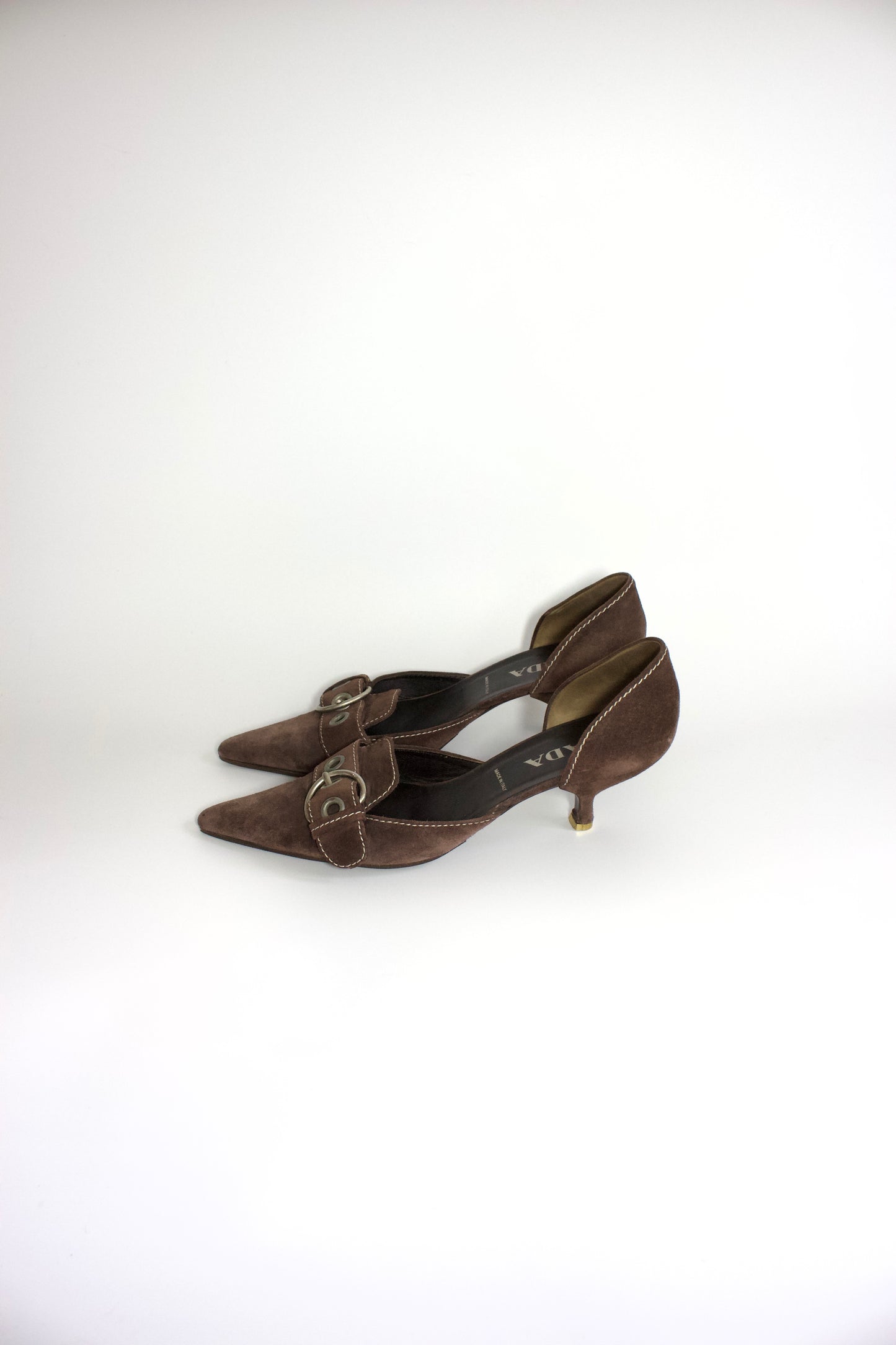 Prada SS 2002 brown suede kitten heels