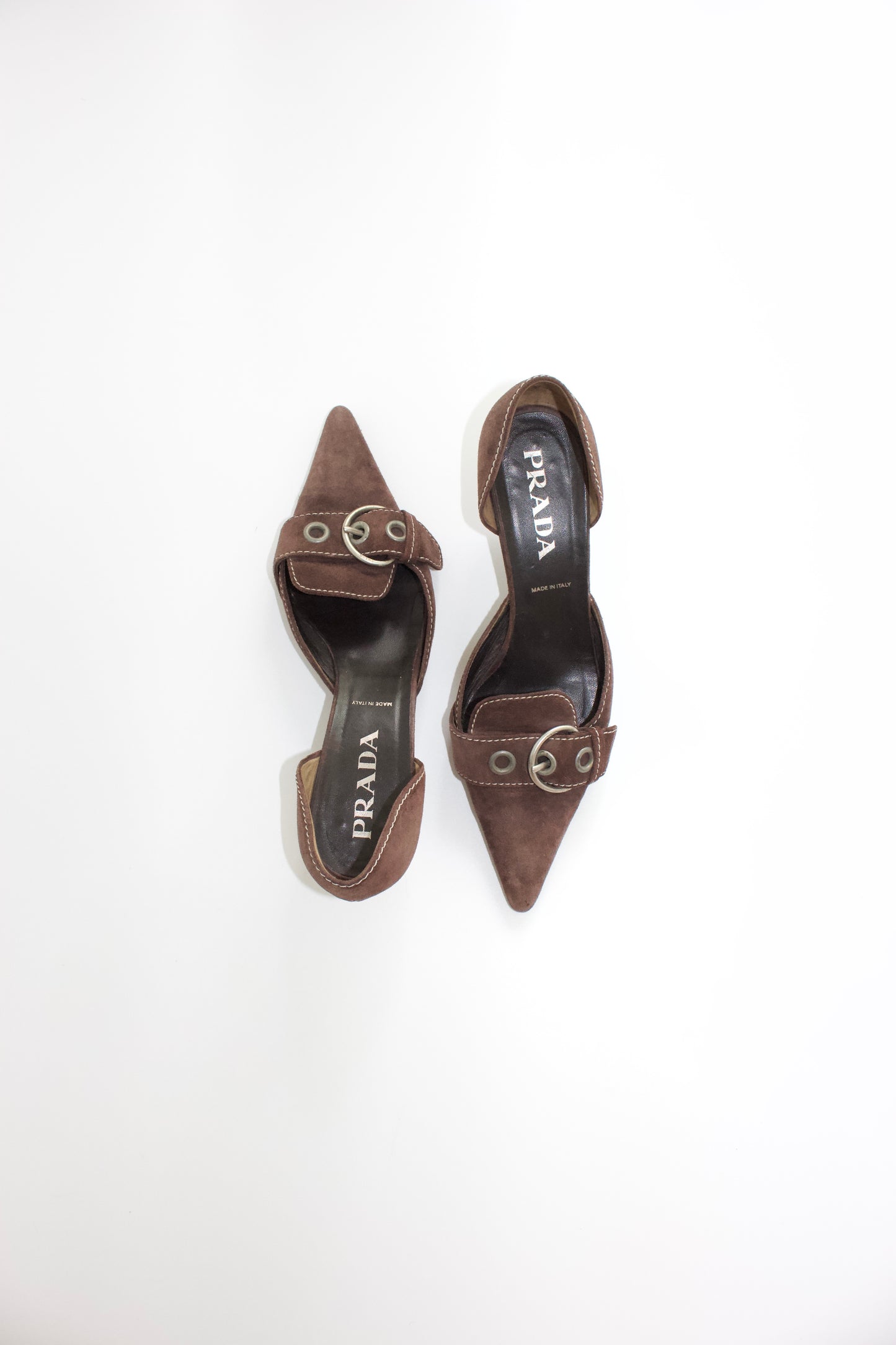 Prada SS 2002 brown suede kitten heels