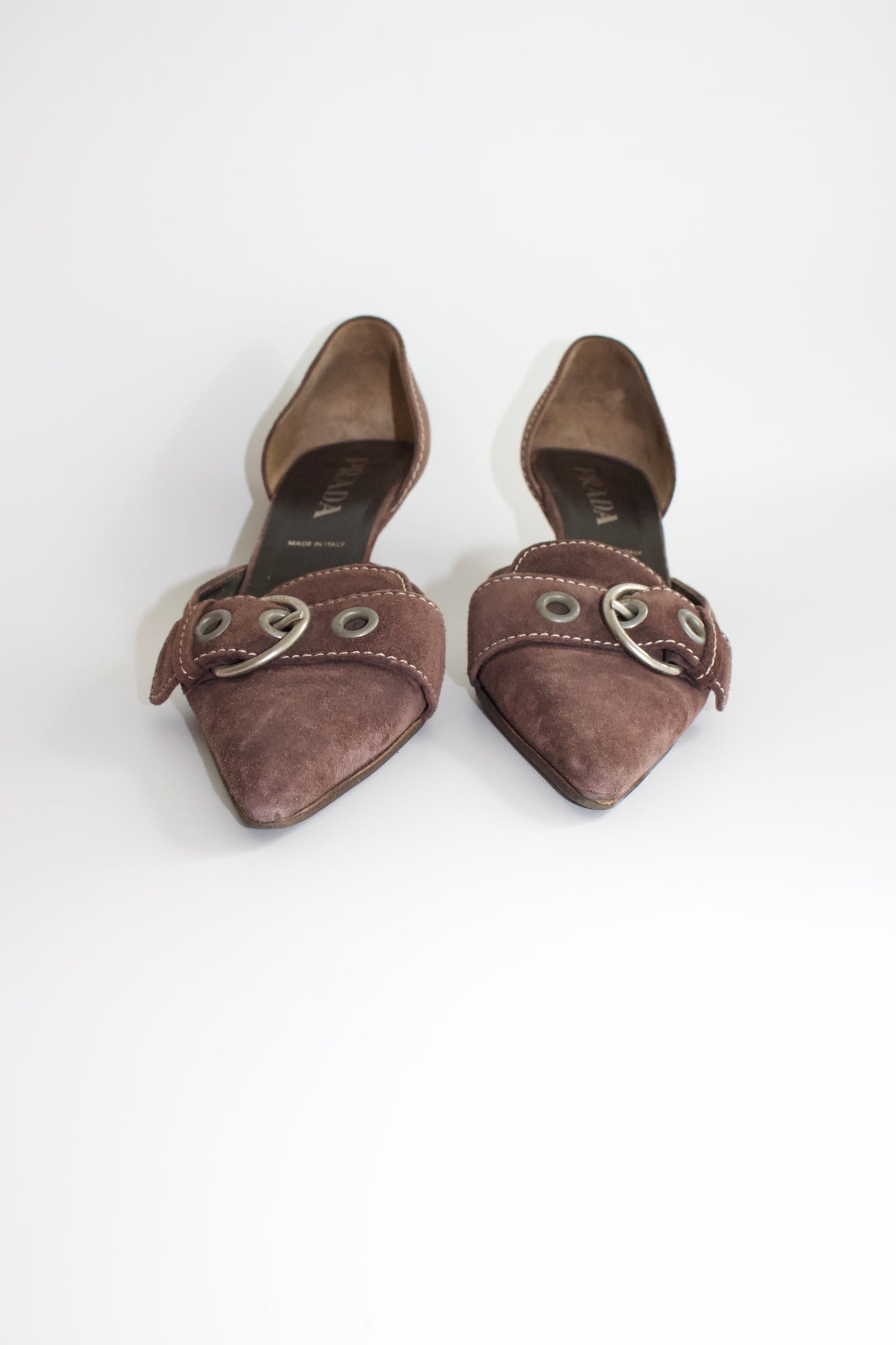 Prada SS 2002 brown suede kitten heels