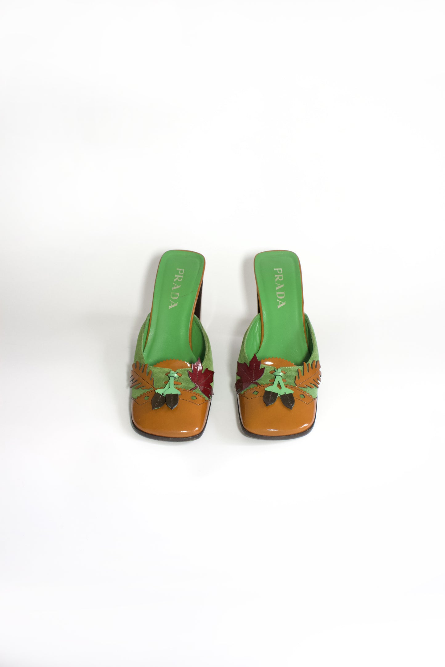 Prada FW 1999 orange leaf heeled mules