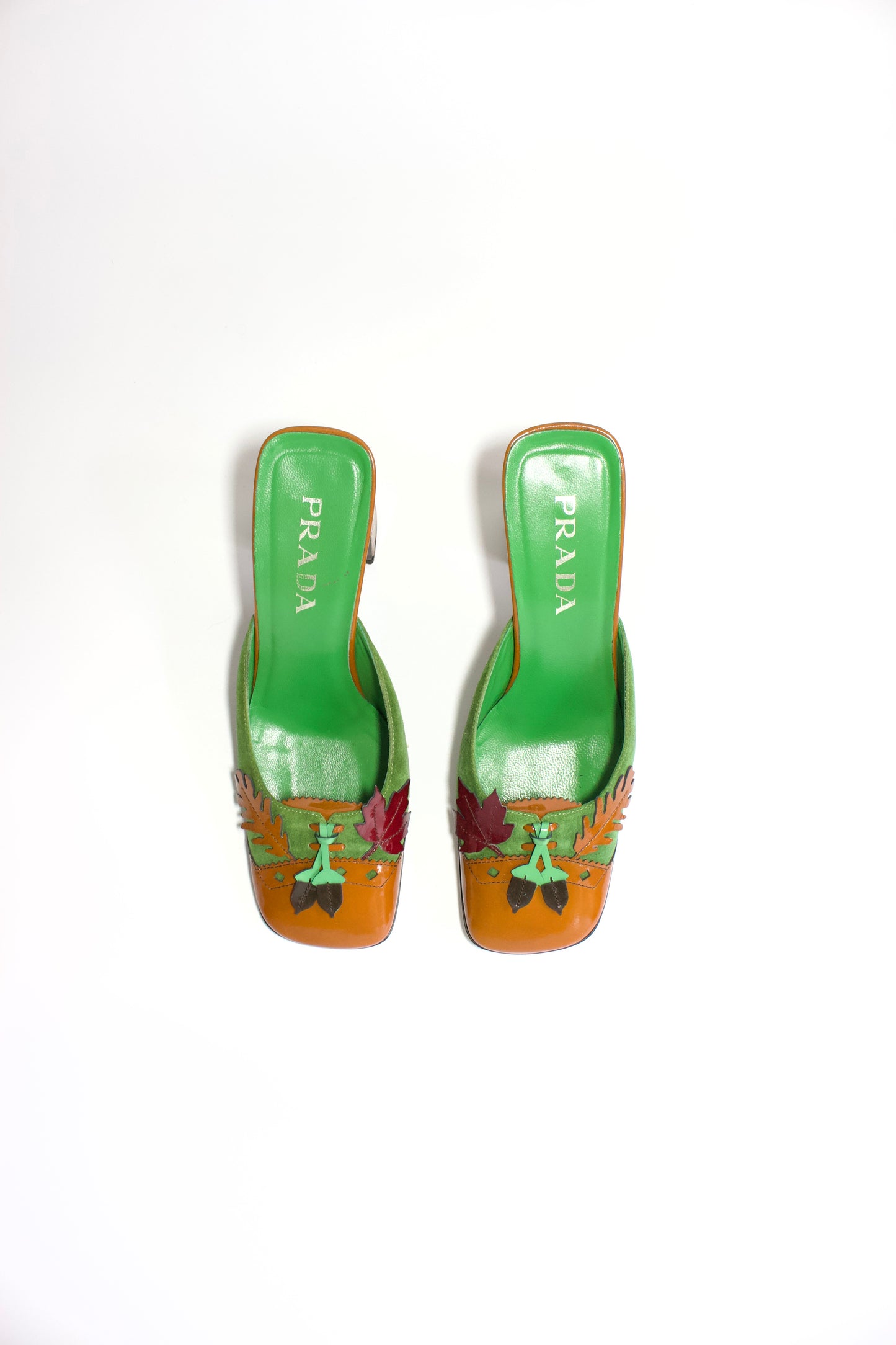 Prada FW 1999 orange leaf heeled mules