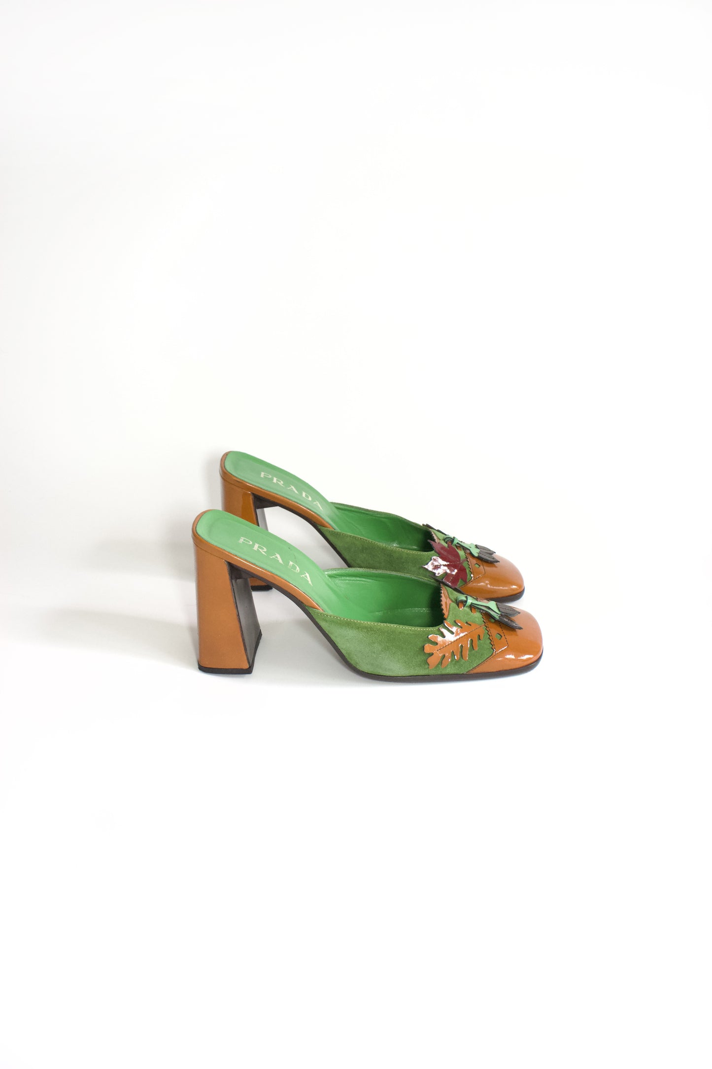 Prada FW 1999 orange leaf heeled mules