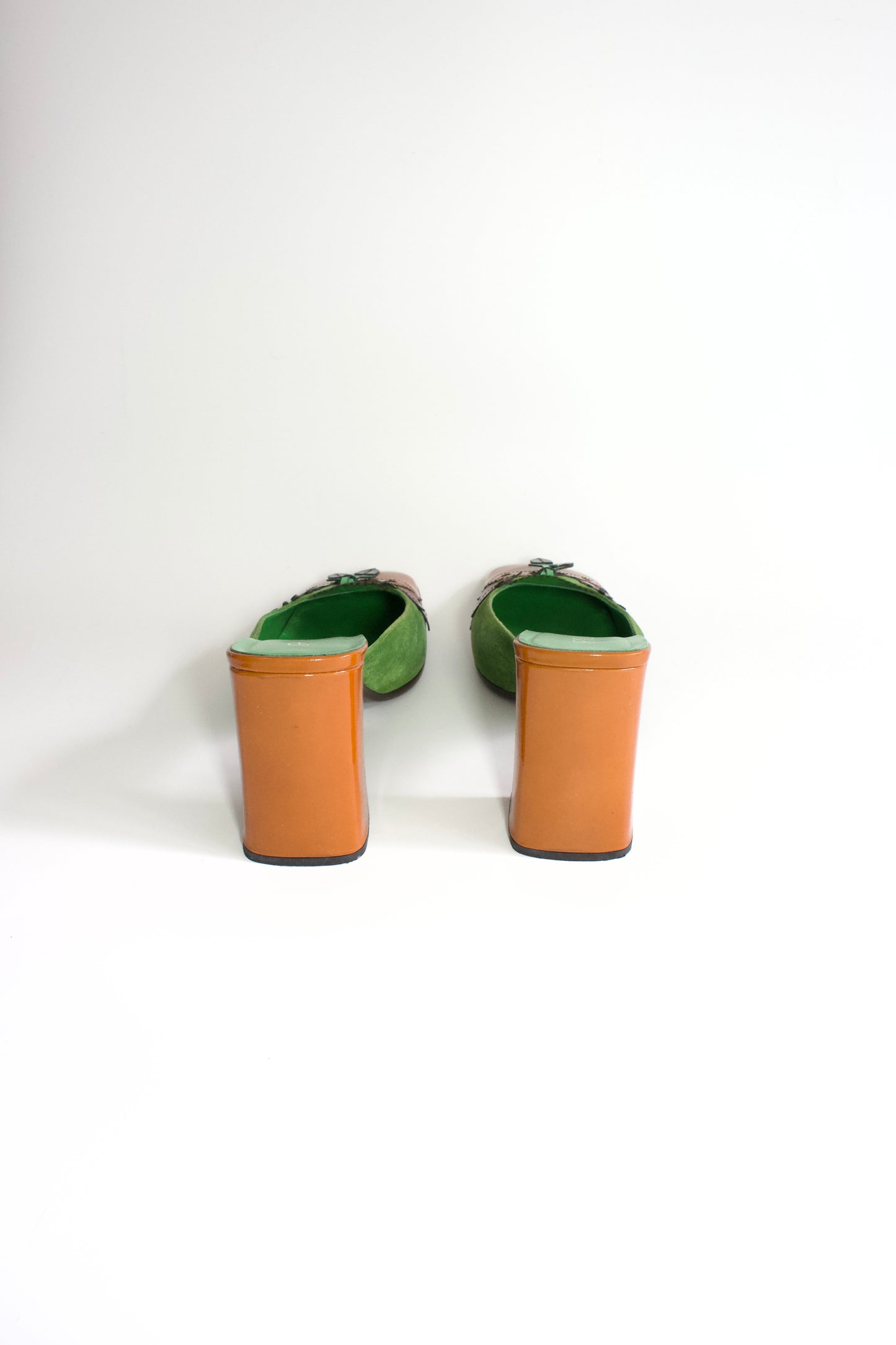 Prada FW 1999 orange leaf heeled mules