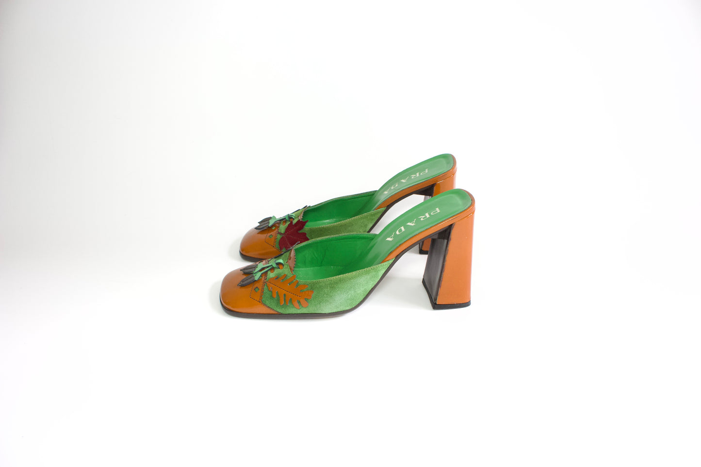 Prada FW 1999 orange leaf heeled mules
