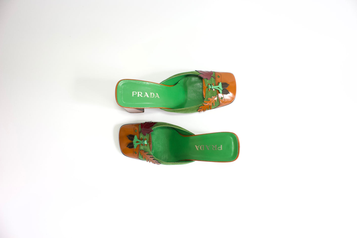 Prada FW 1999 orange leaf heeled mules