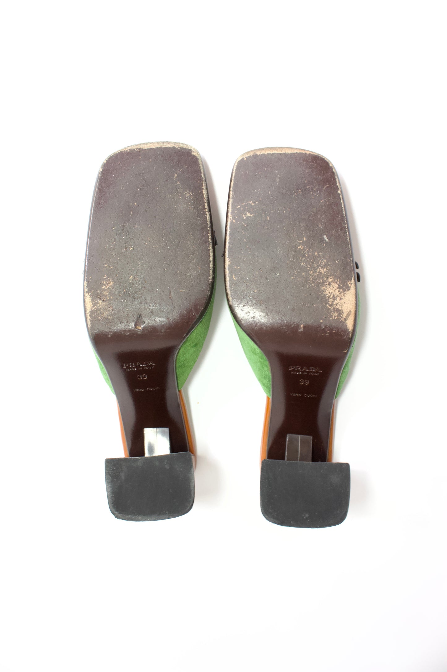 Prada FW 1999 orange leaf heeled mules