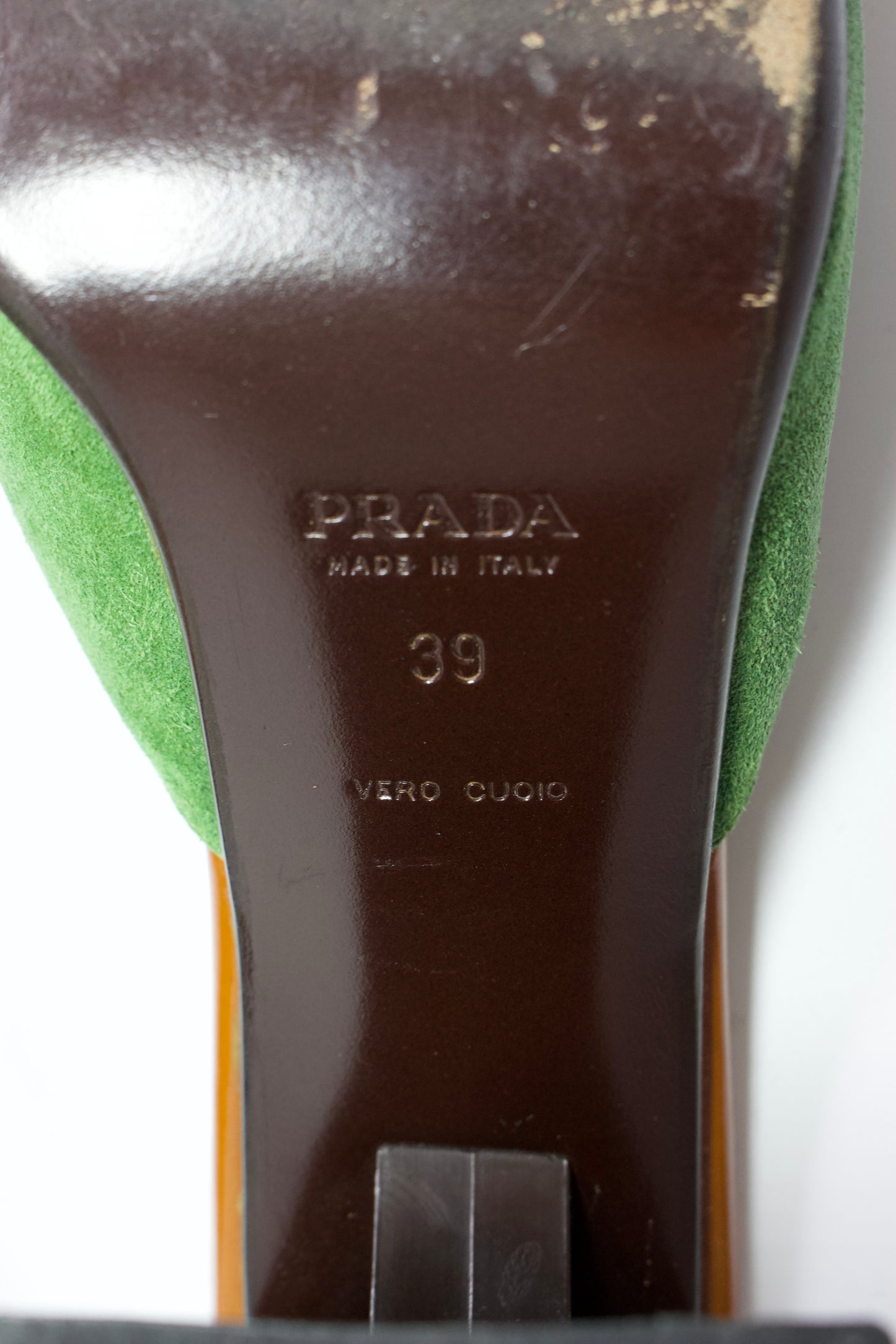 Prada FW 1999 orange leaf heeled mules