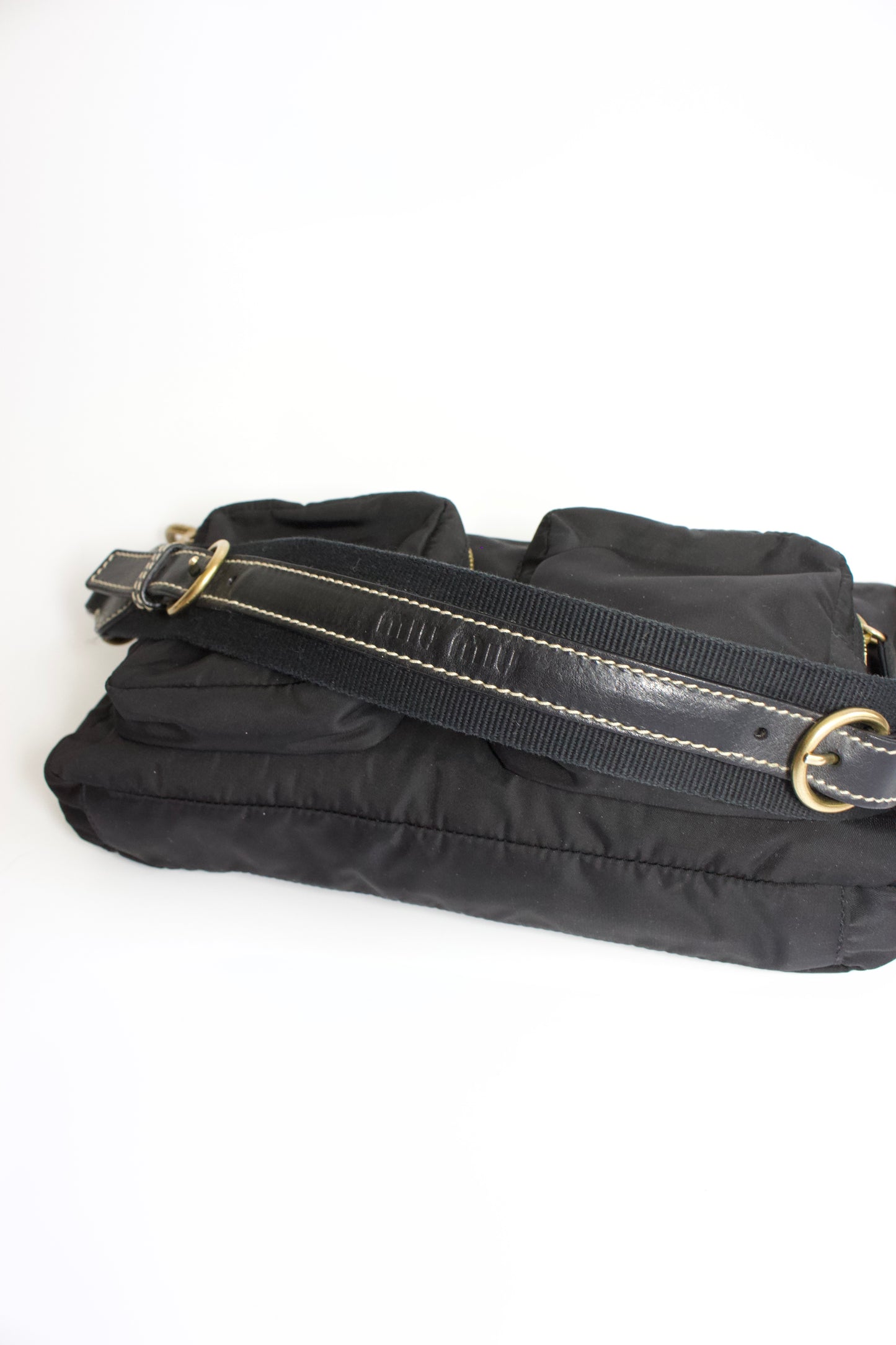 Miu Miu black nylon pocket shoulder bag