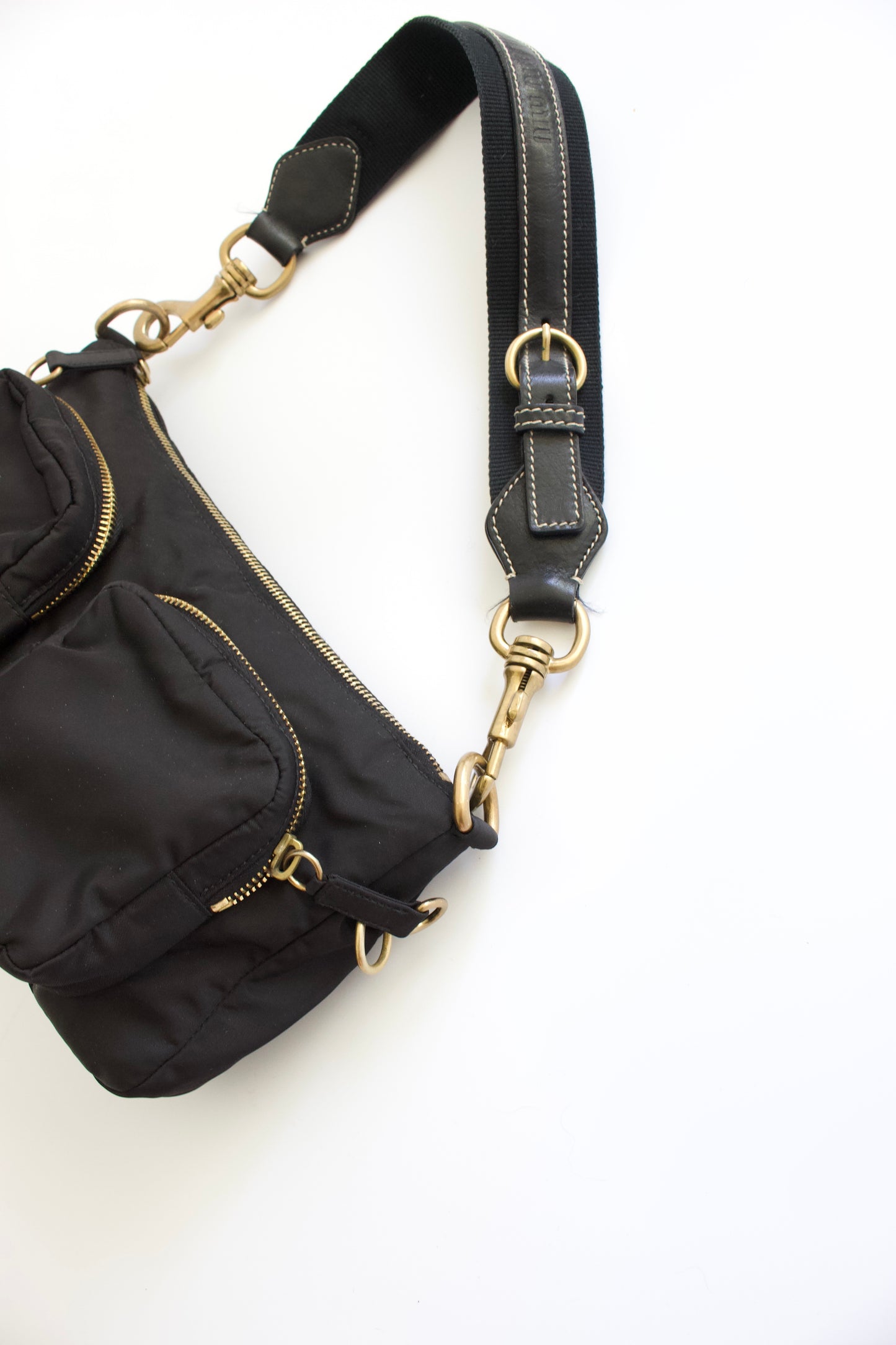 Miu Miu black nylon pocket shoulder bag