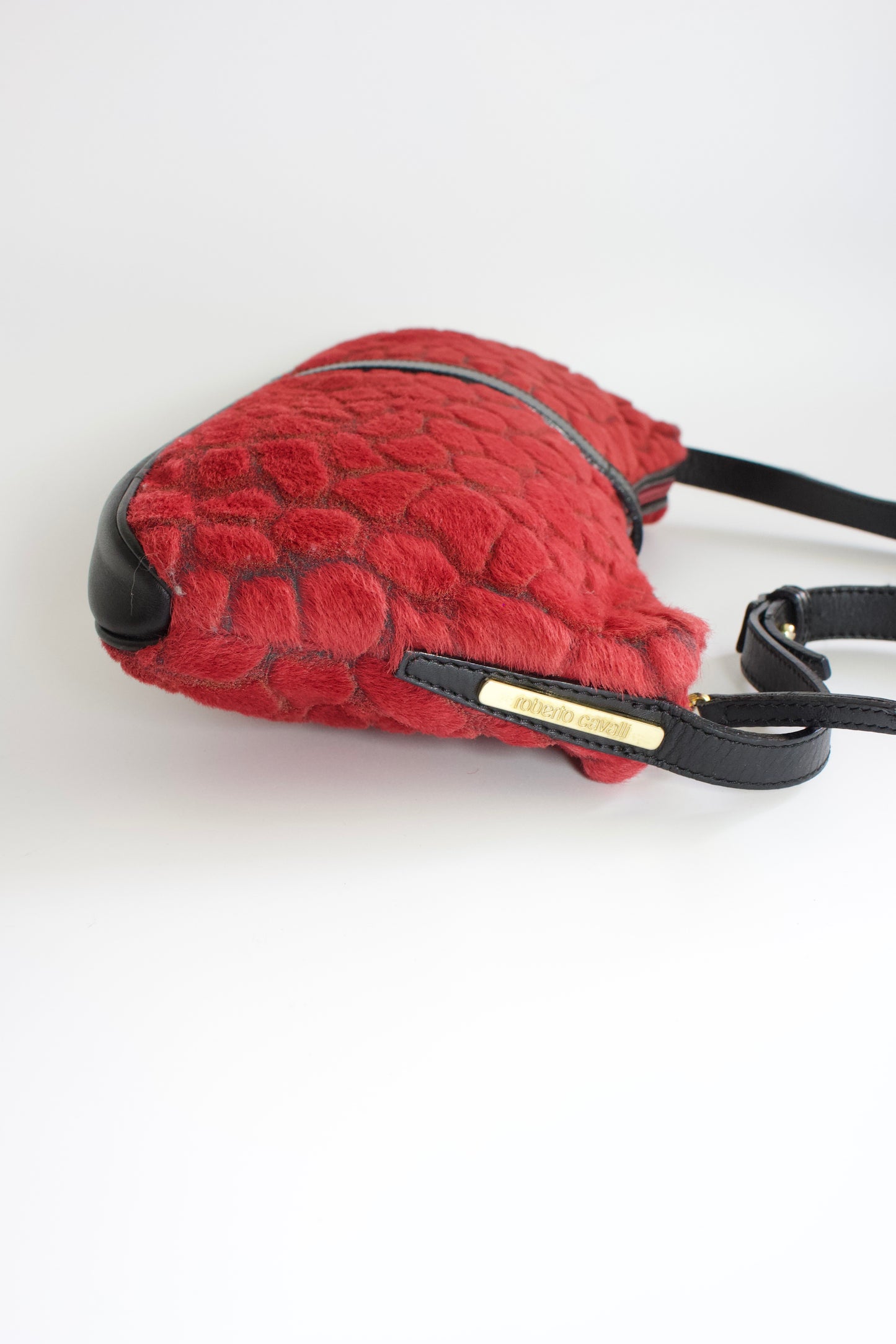 Roberto Cavalli red fur baguette